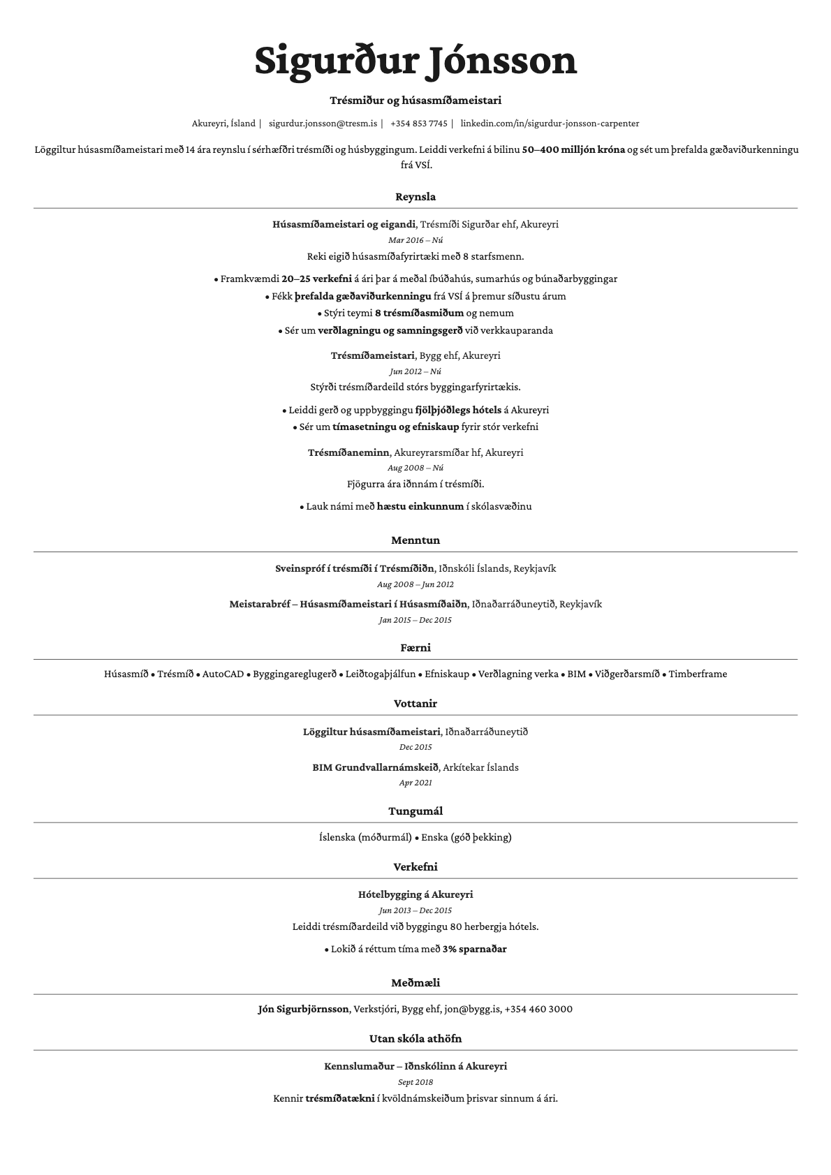 Topaz resume template preview