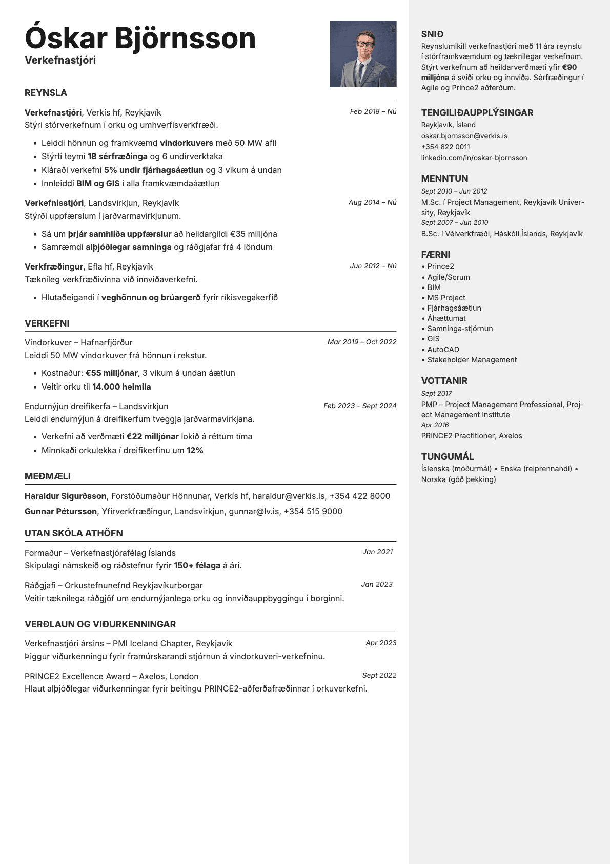 Vanta Photo resume template preview