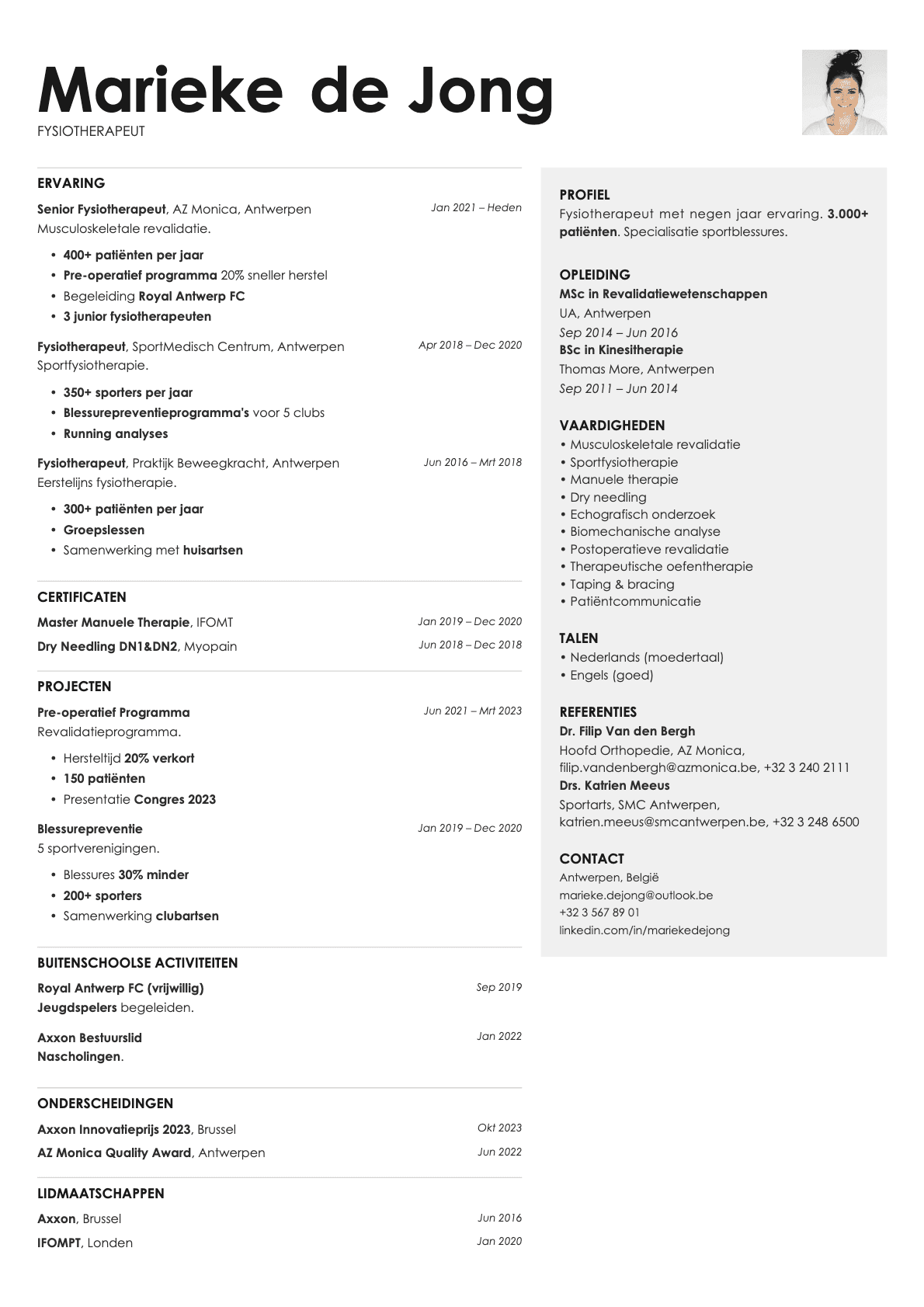 Bronze Photo resume template preview