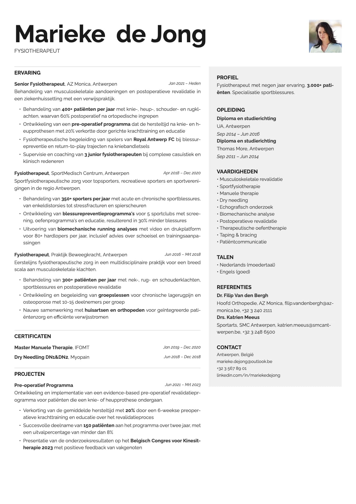 Bronze Photo resume template preview