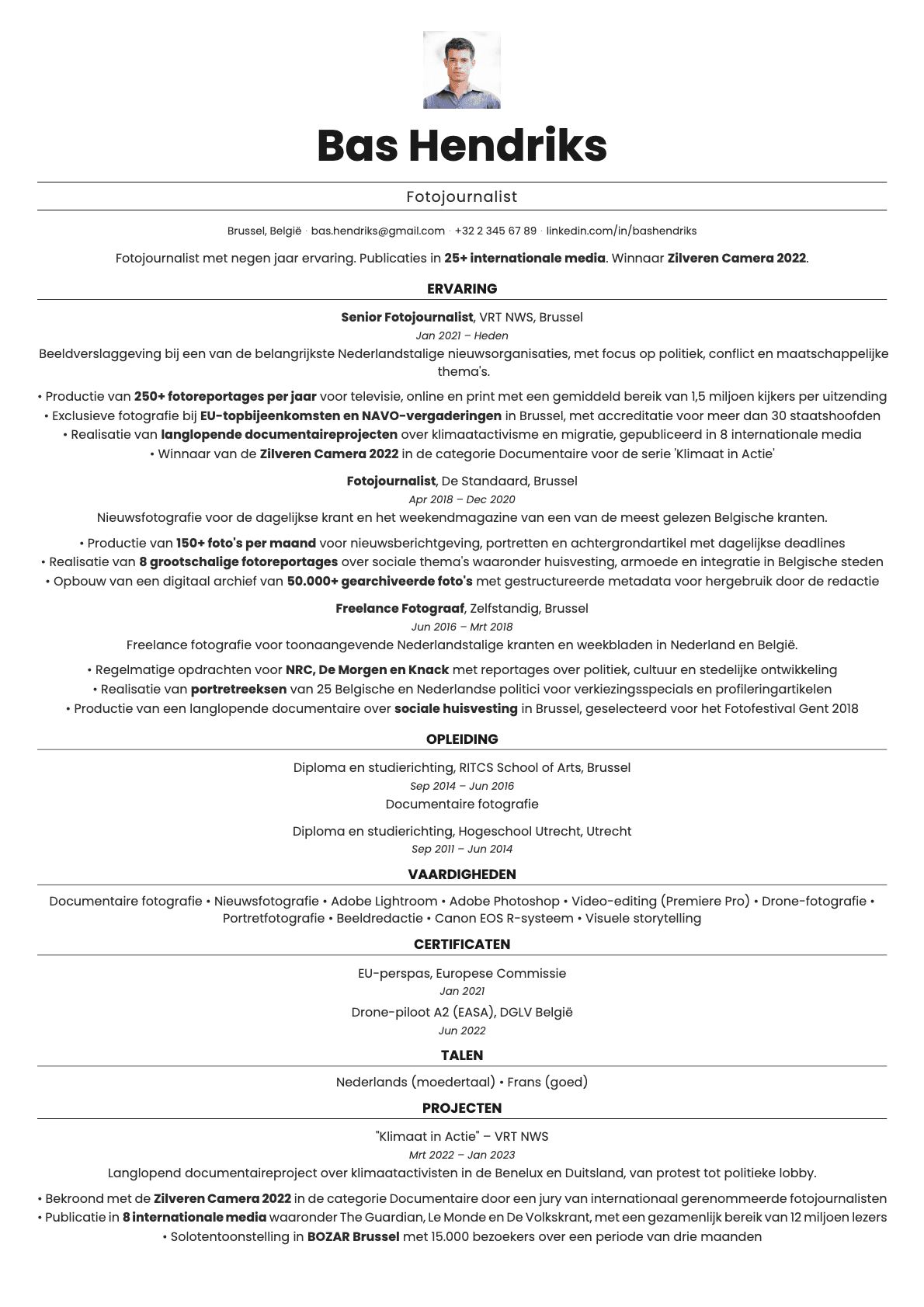 Quartz Photo resume template preview