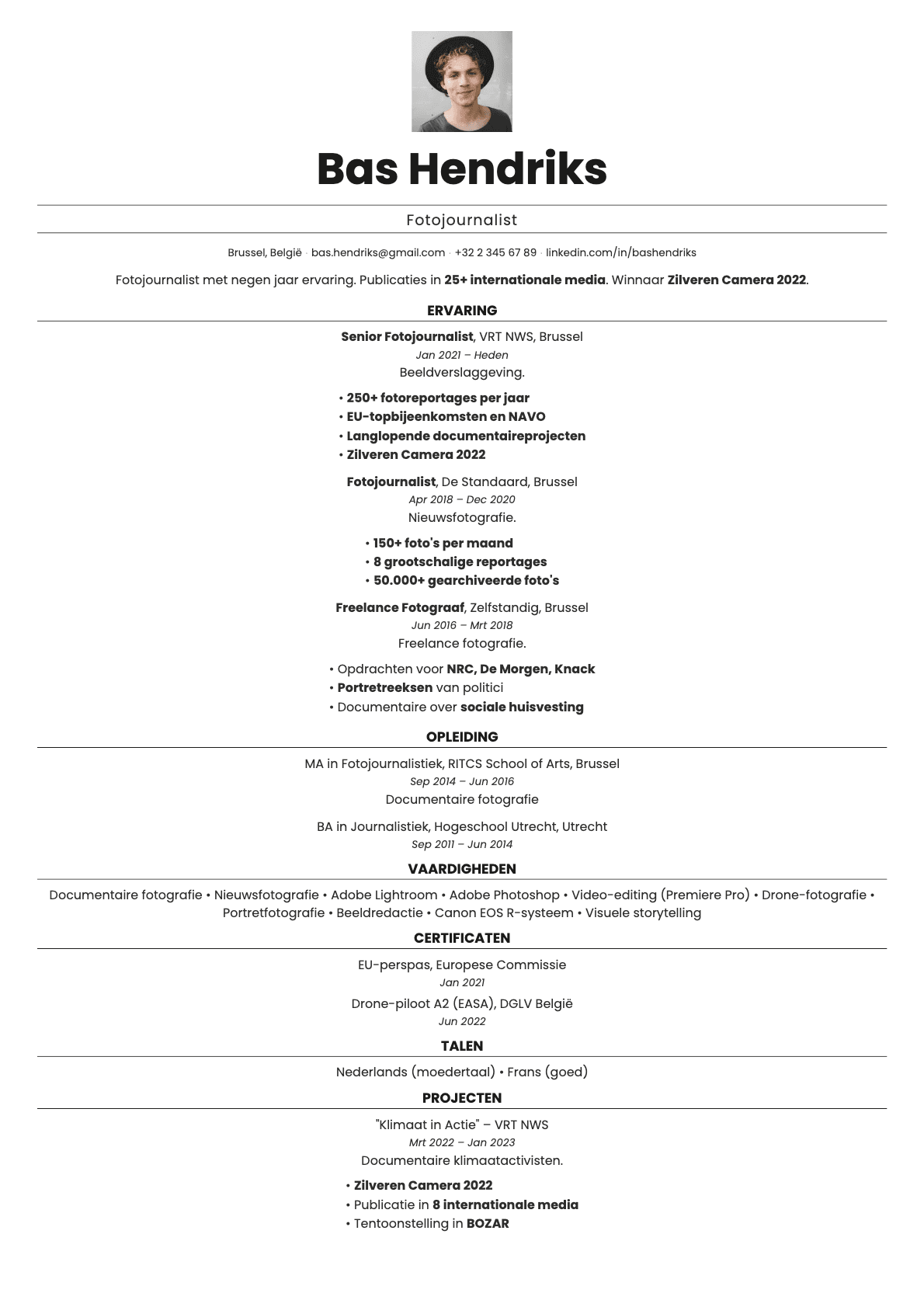 Quartz Photo resume template preview