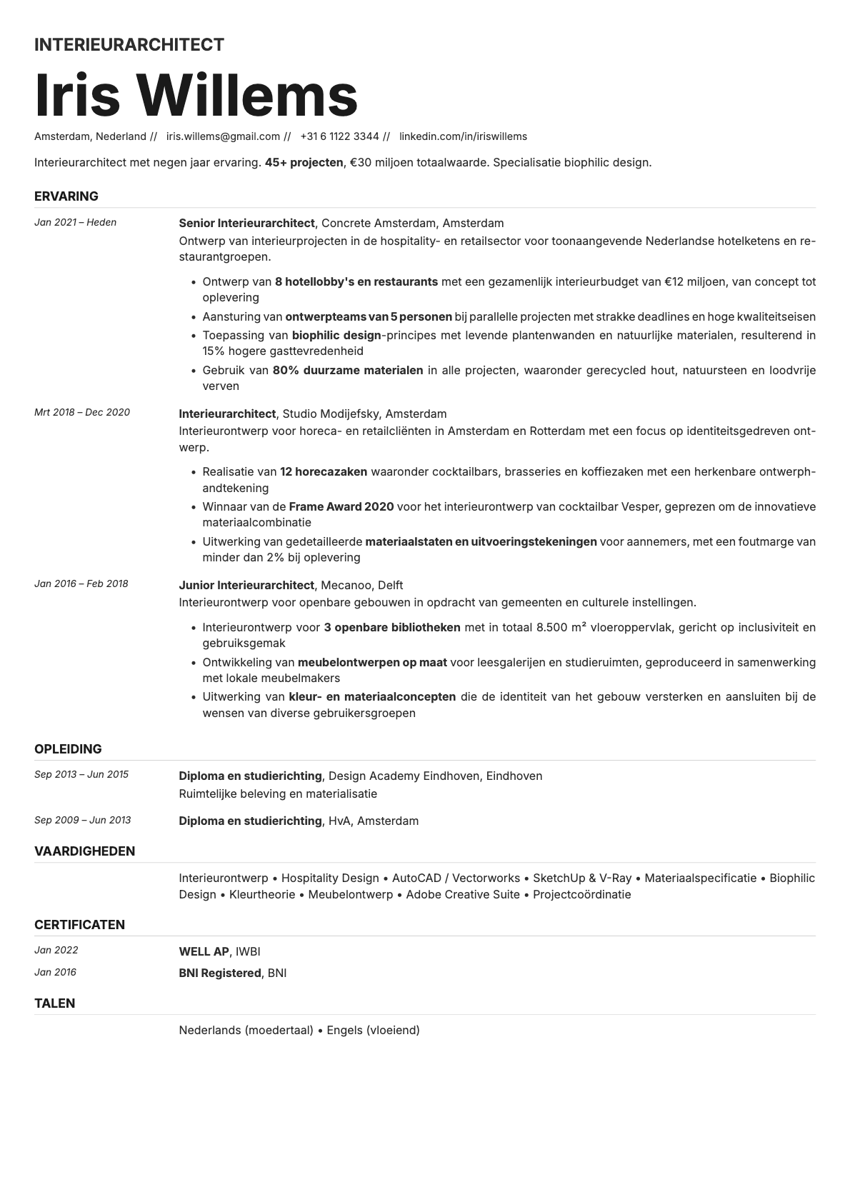 Zinc resume template preview