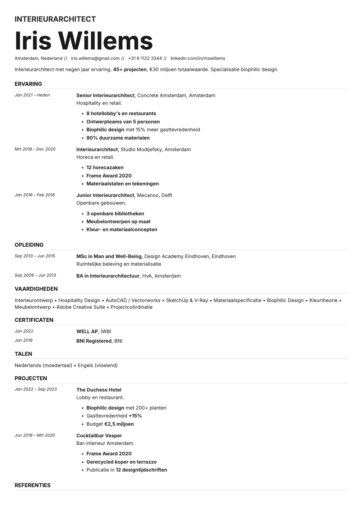 Zinc resume template preview