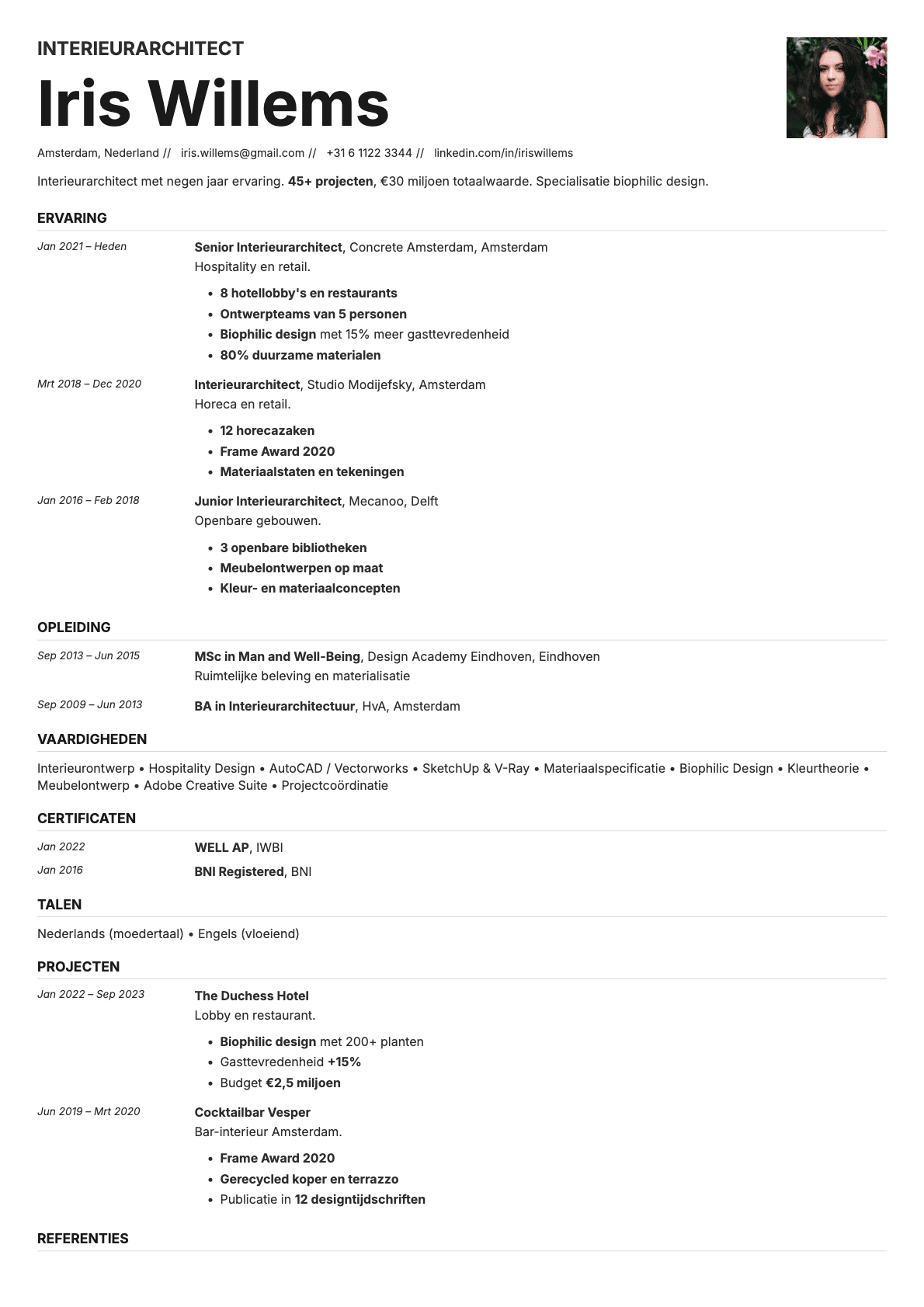 Zinc Photo resume template preview