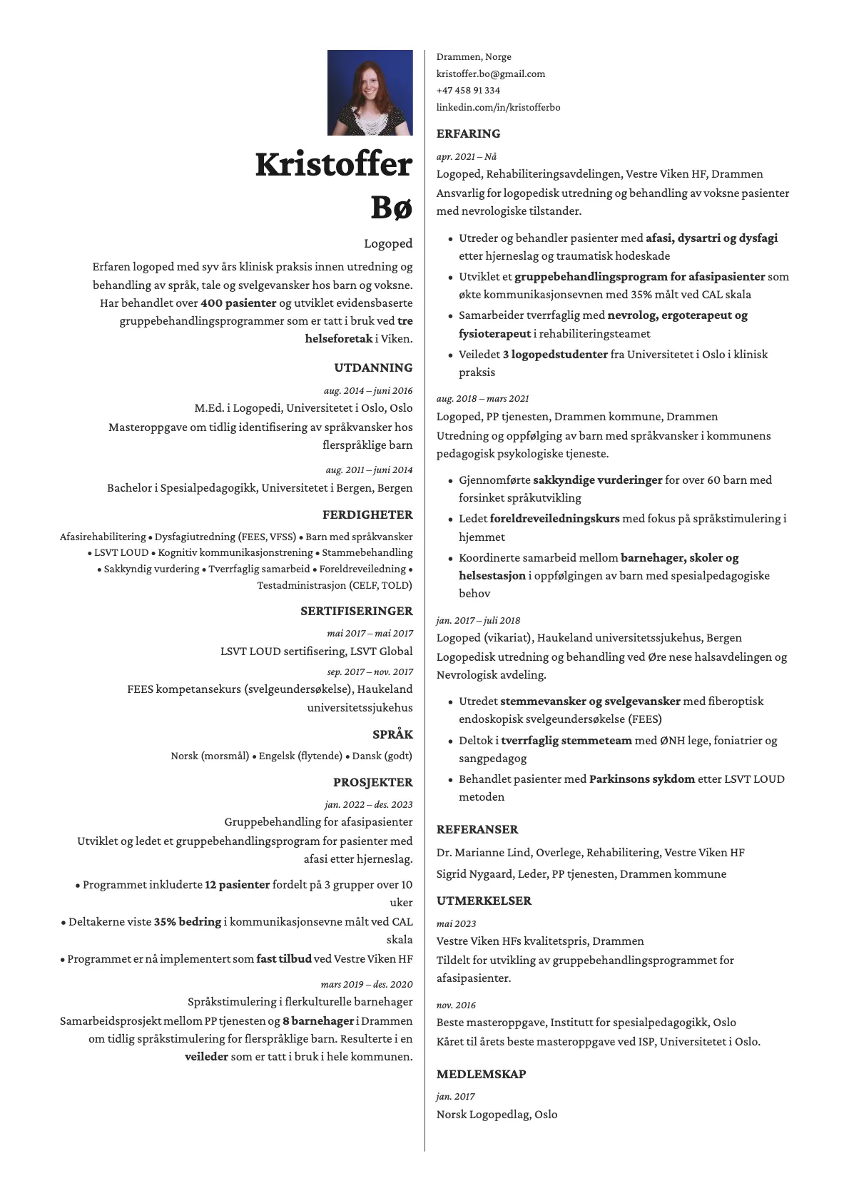 Amber Photo resume template preview