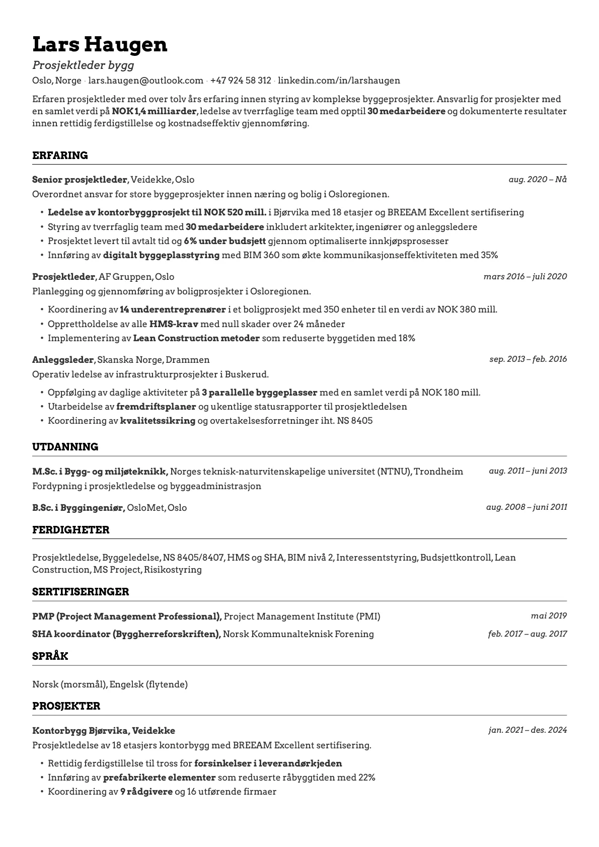 Emerald resume template preview