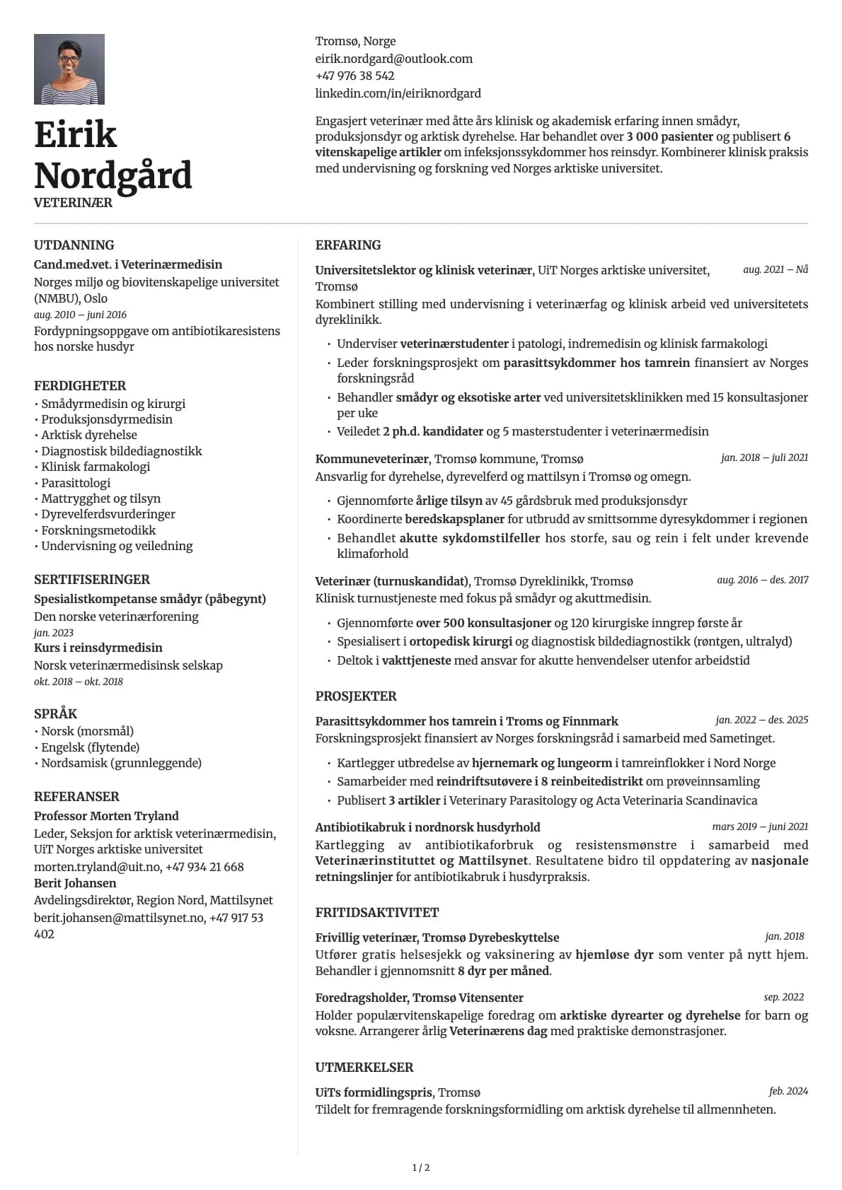 Obsidian Photo resume template preview