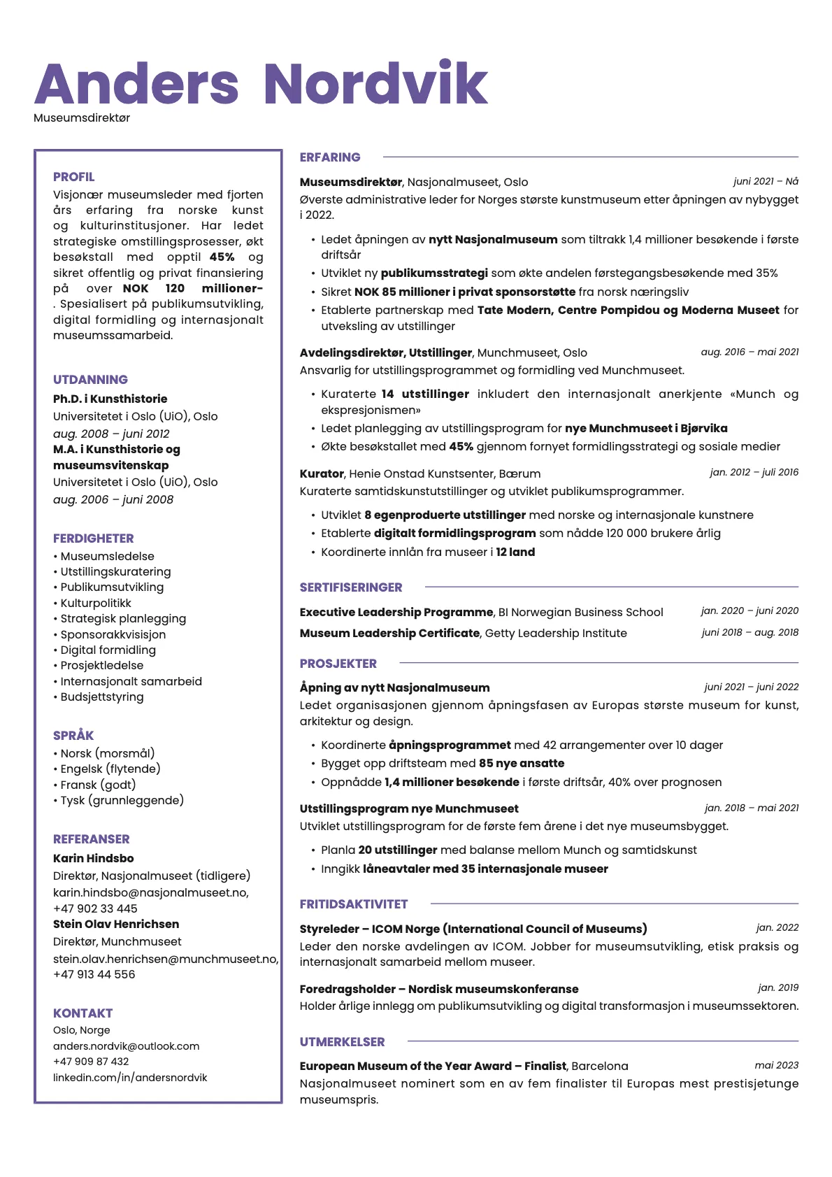 Opal resume template preview