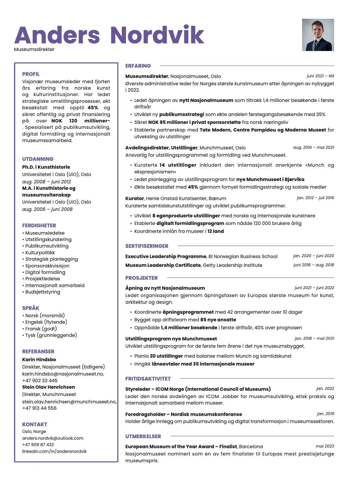 Opal Photo resume template preview