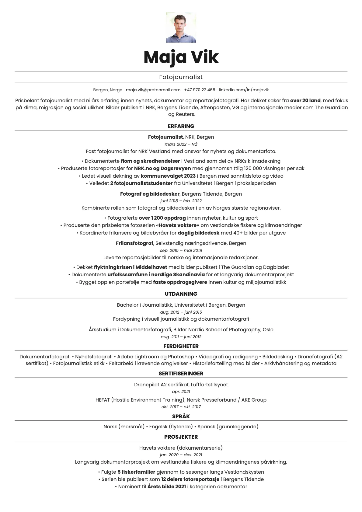 Quartz Photo resume template preview