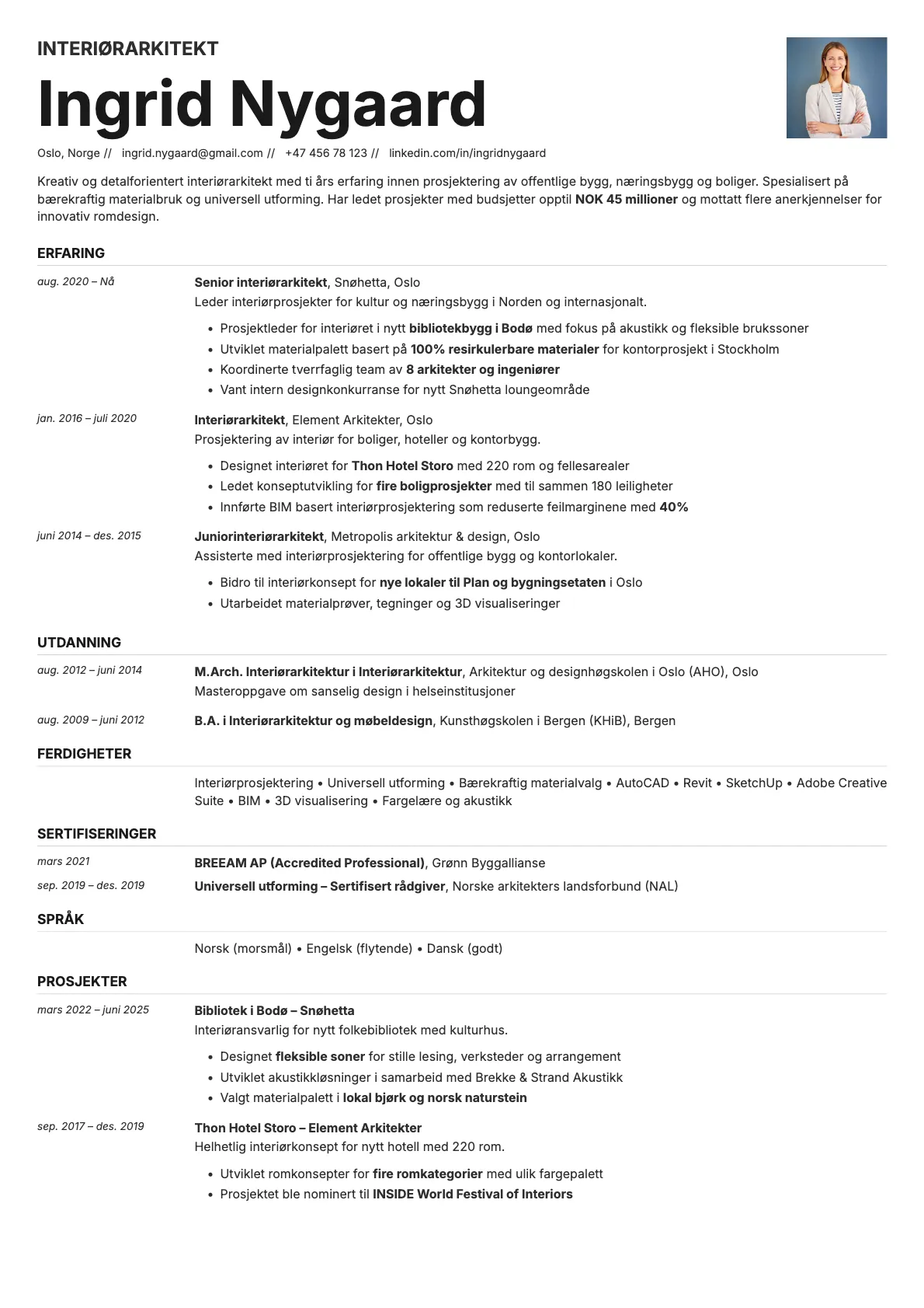 Zinc Photo resume template preview