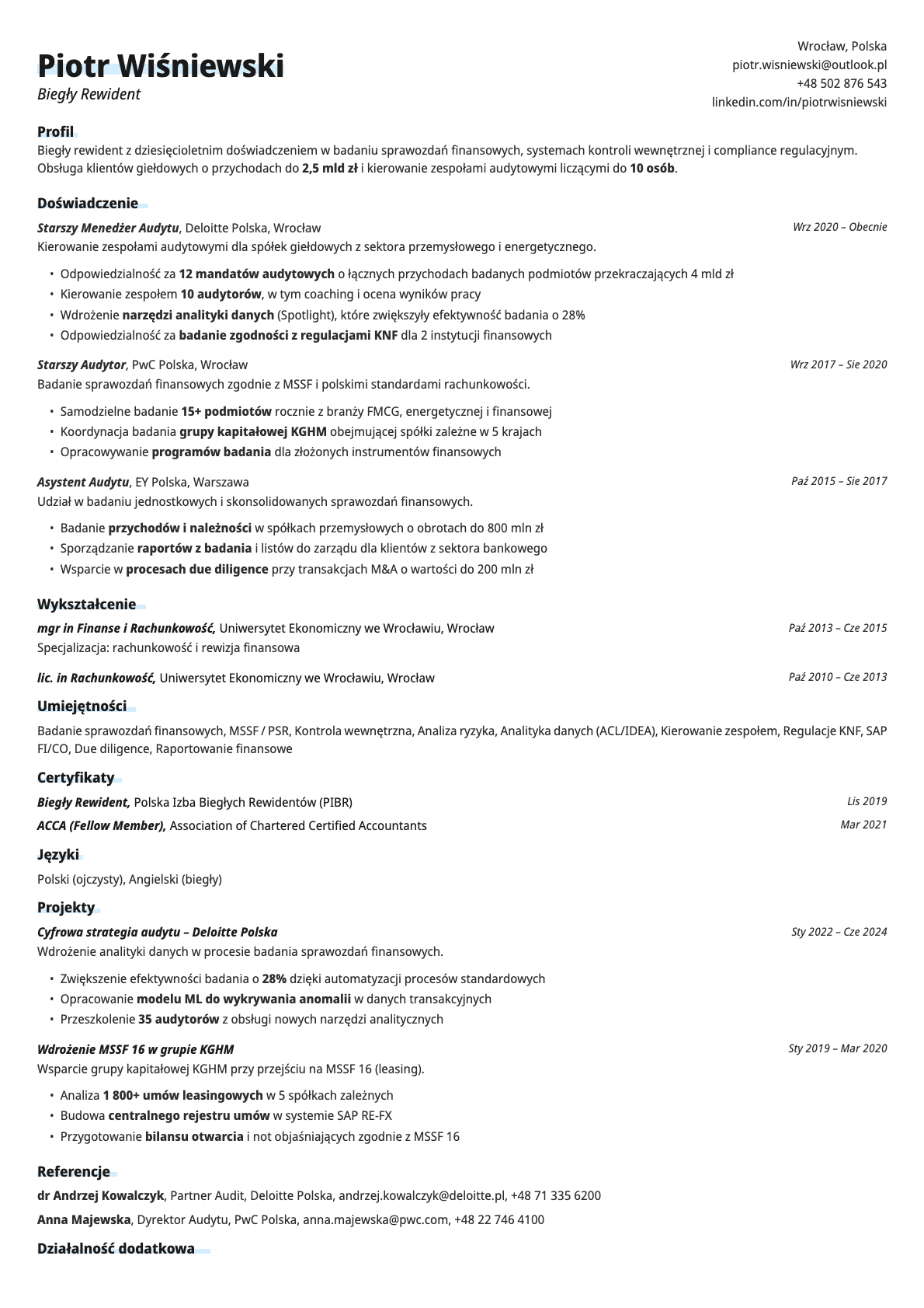 Copper resume template preview