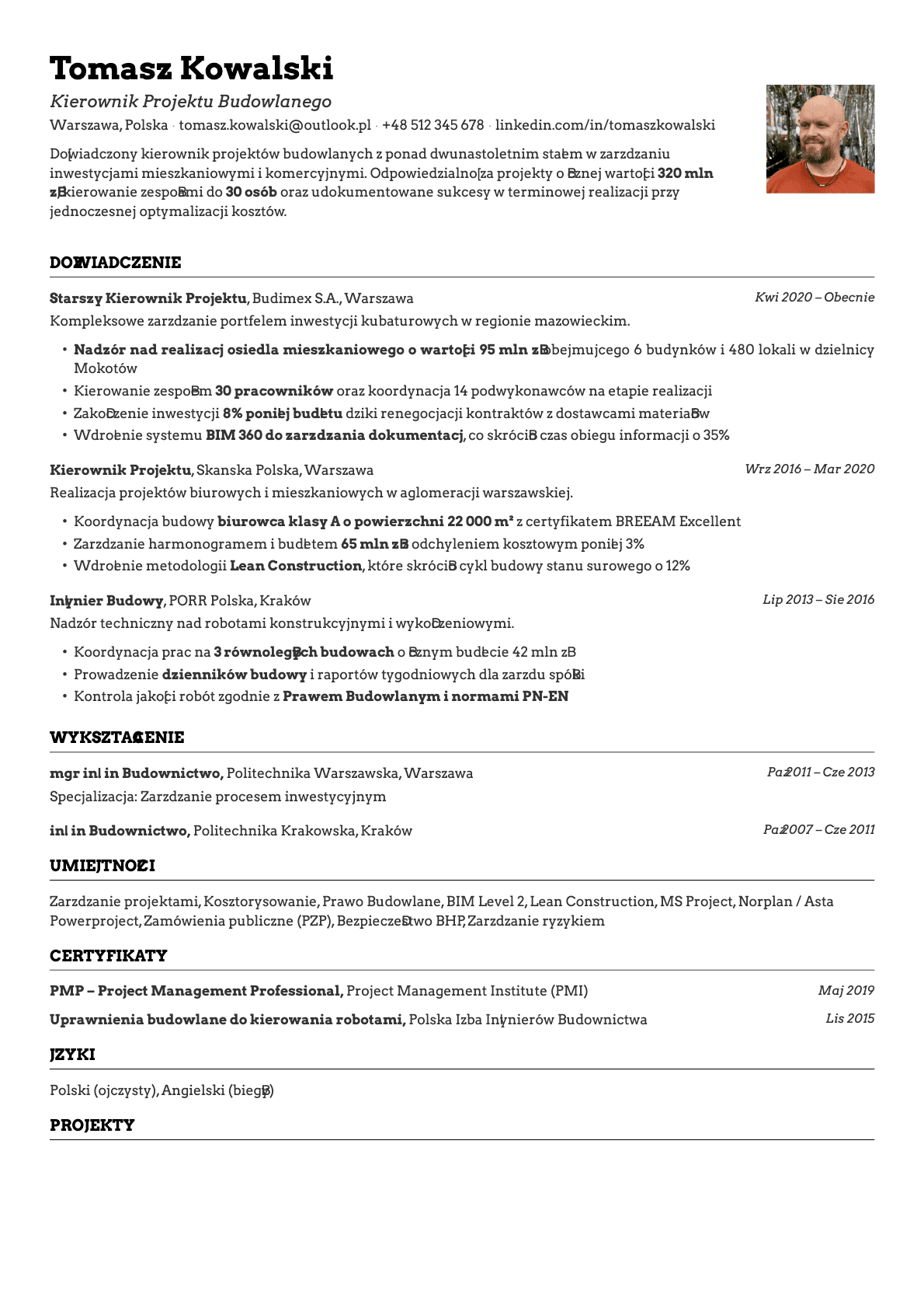 Emerald Photo resume template preview