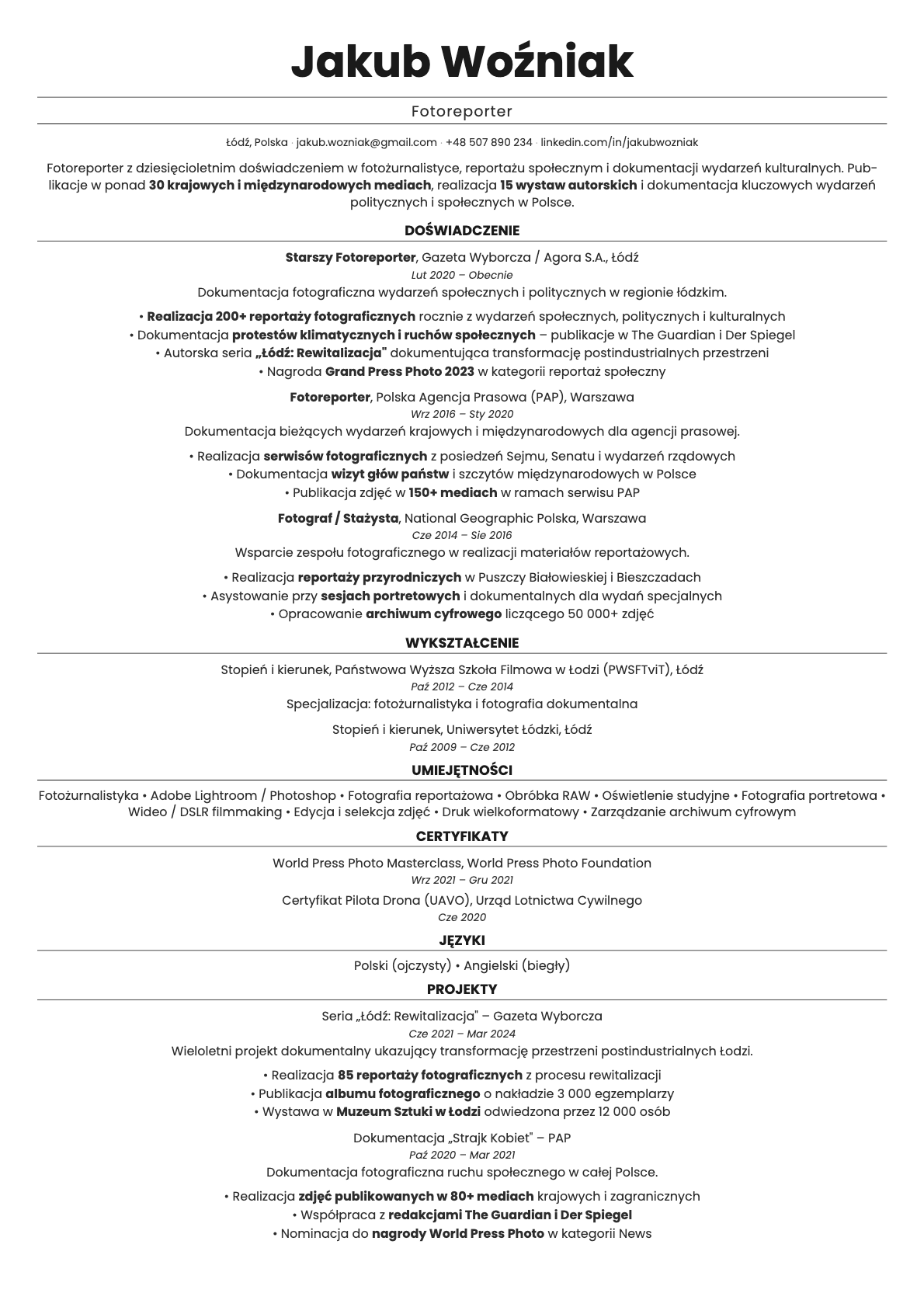 Quartz resume template preview