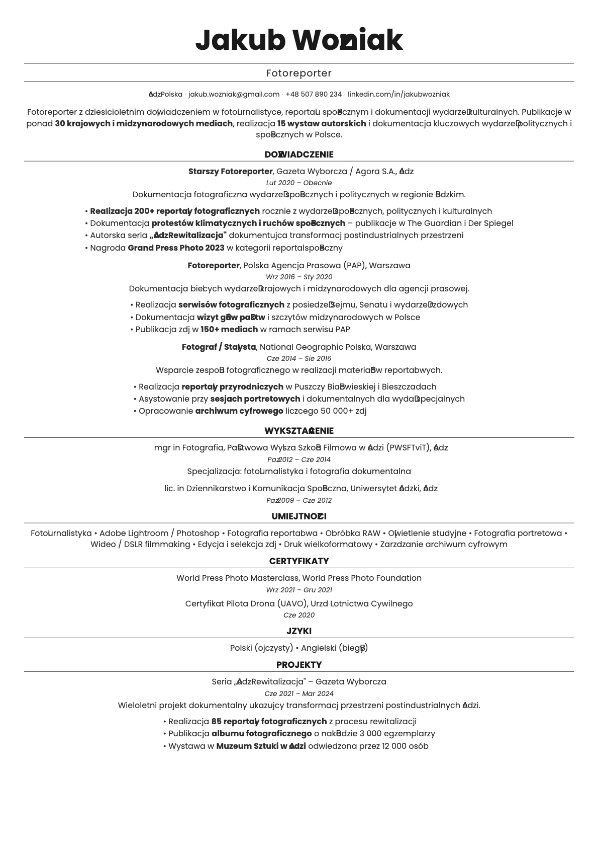 Quartz resume template preview