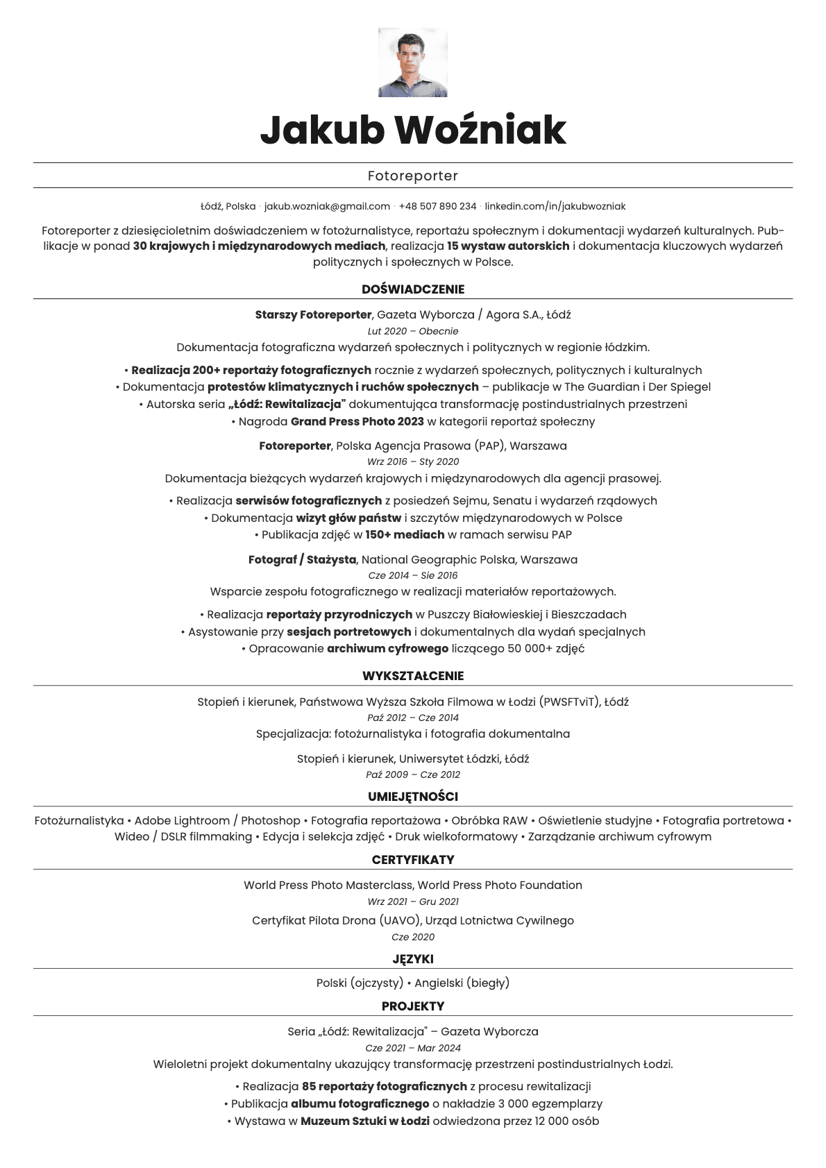 Quartz Photo resume template preview