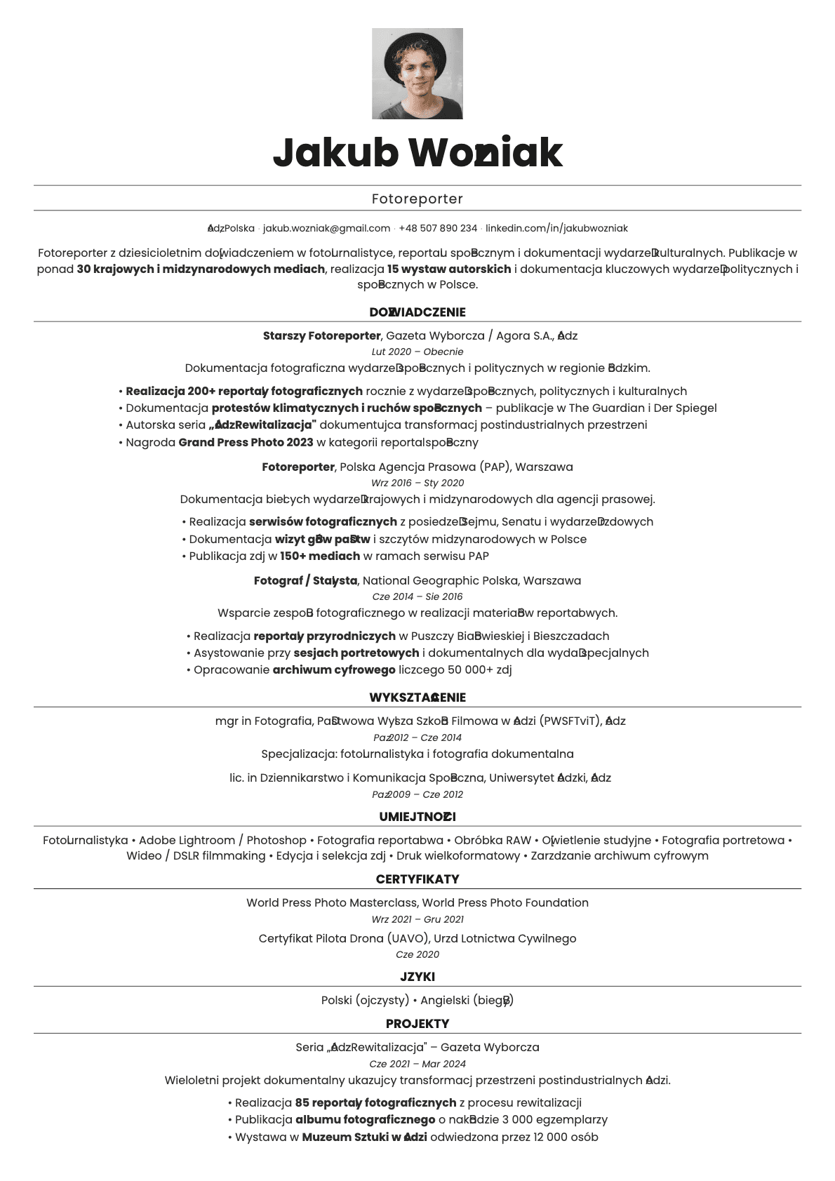 Quartz Photo resume template preview