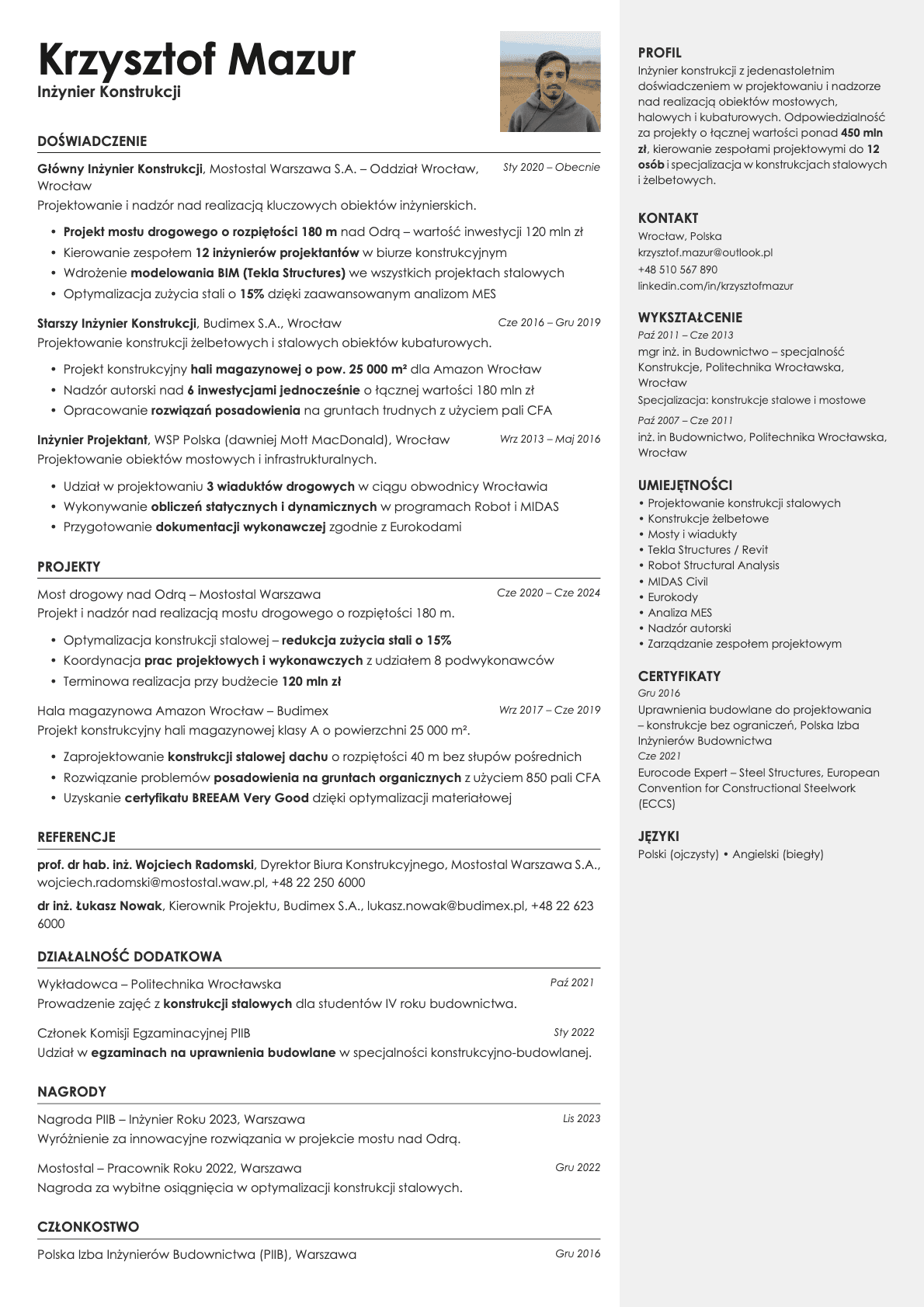 Vanta Photo resume template preview