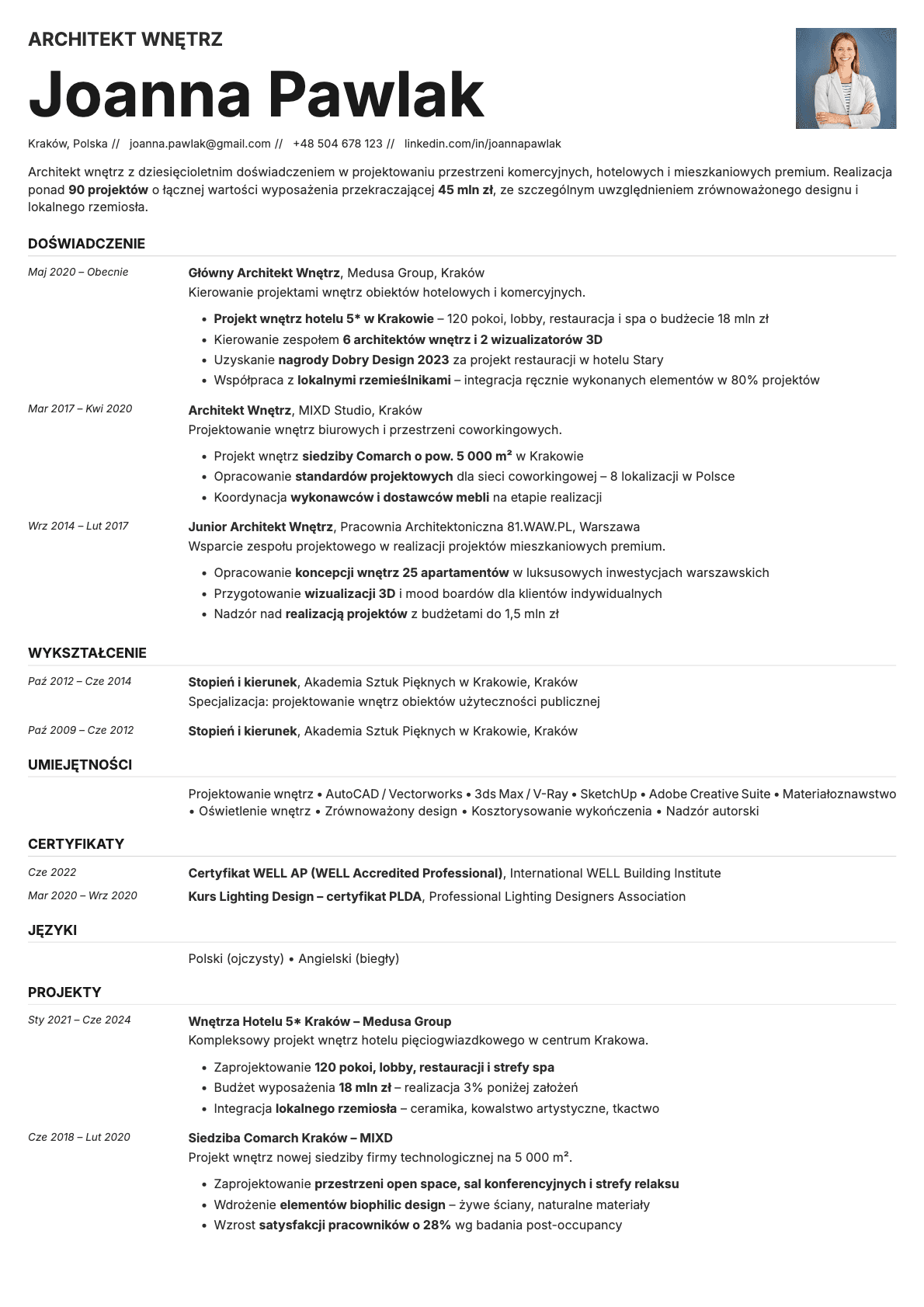 Zinc Photo resume template preview