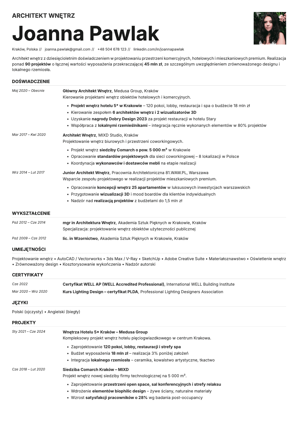 Zinc Photo resume template preview