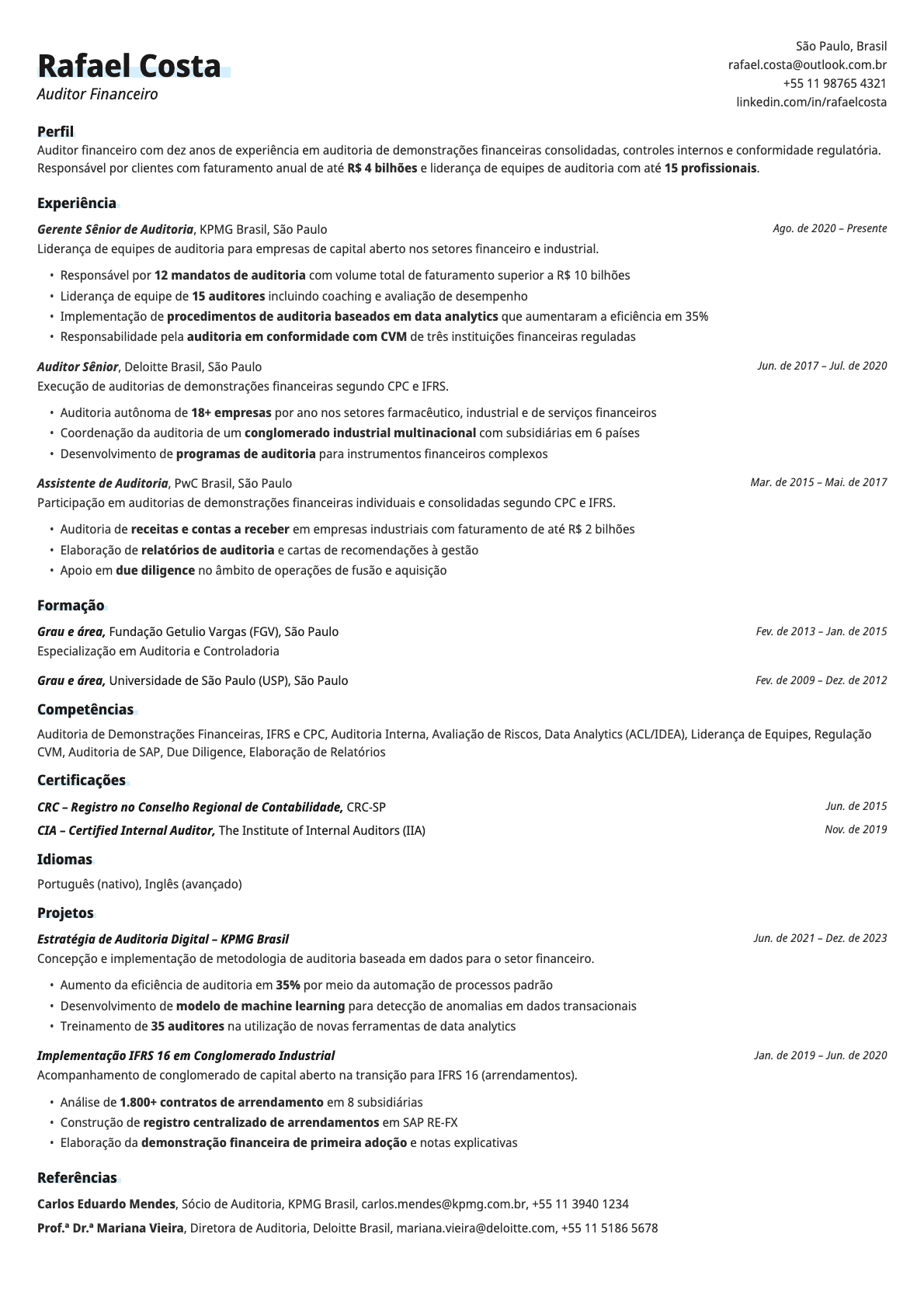 Copper resume template preview