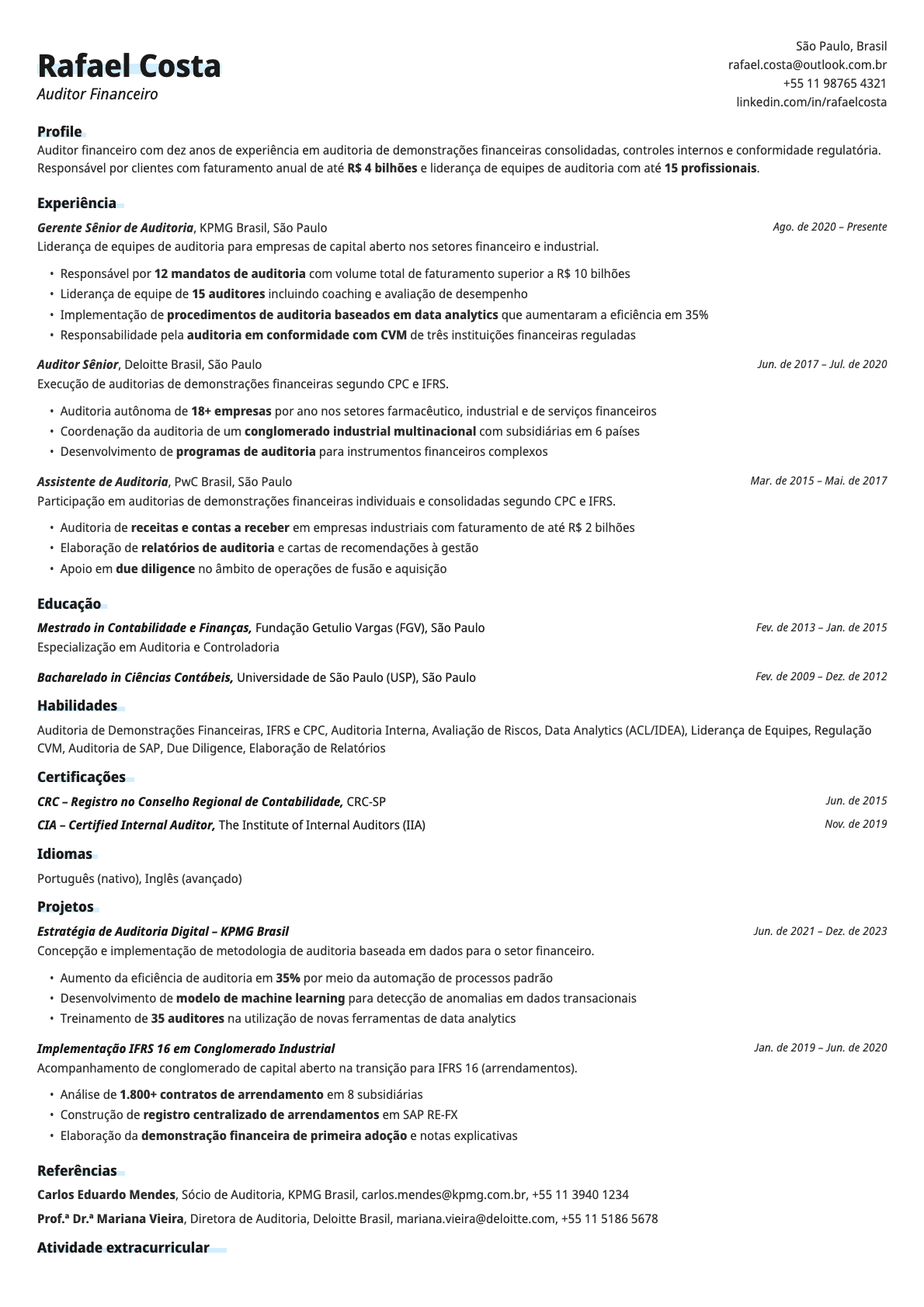 Copper resume template preview