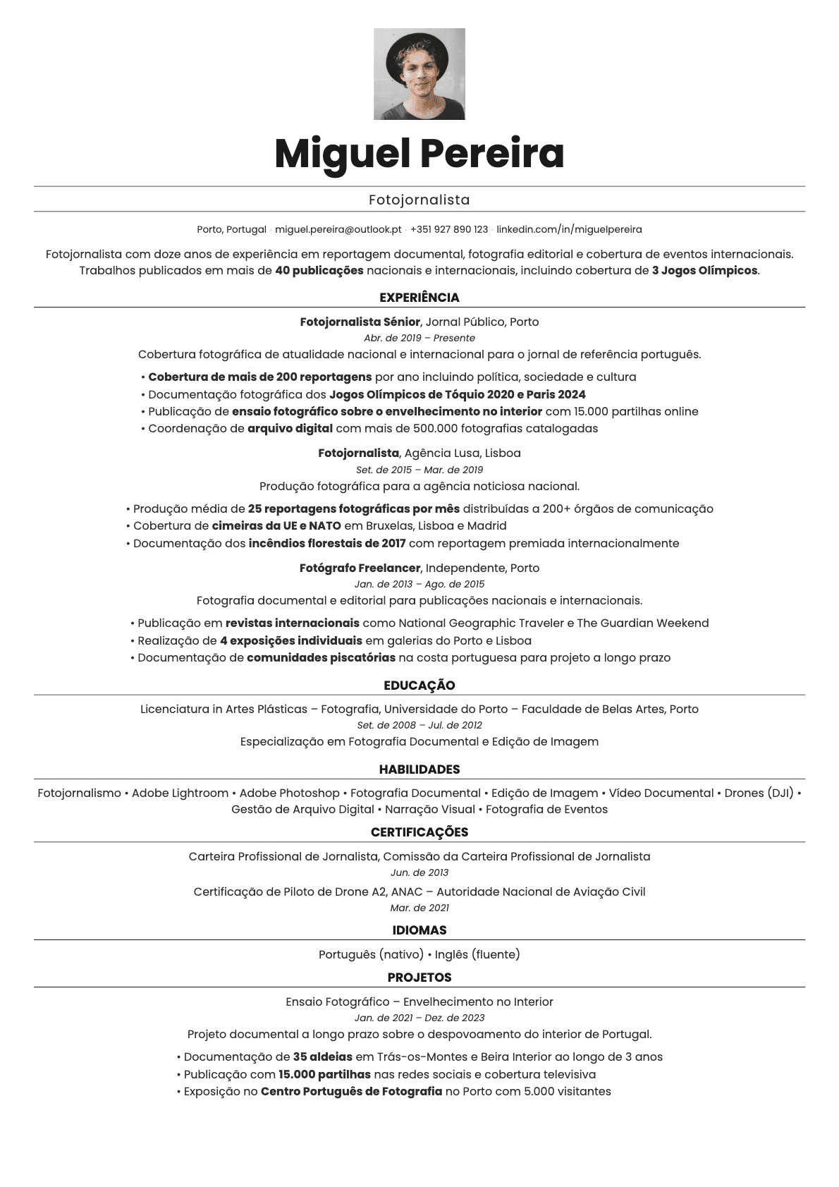 Quartz Photo resume template preview