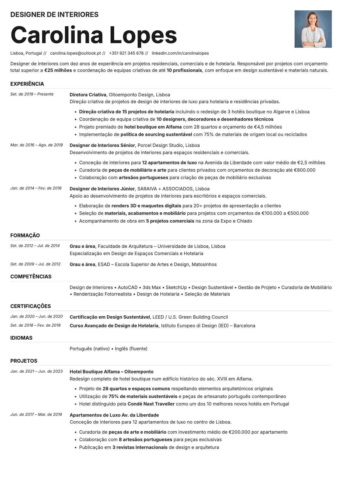 Zinc Photo resume template preview