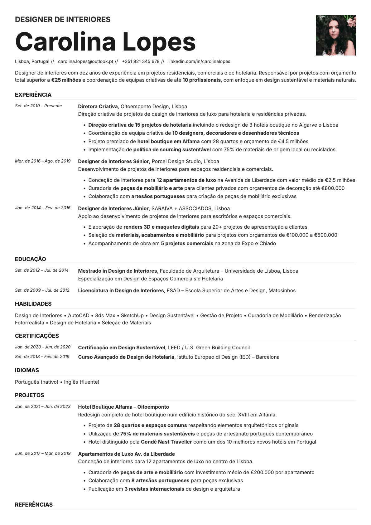 Zinc Photo resume template preview