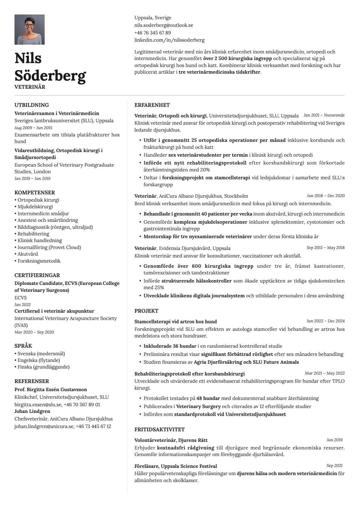 Obsidian Photo resume template preview