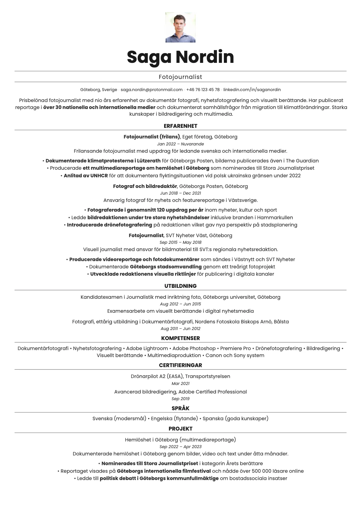 Quartz Photo resume template preview