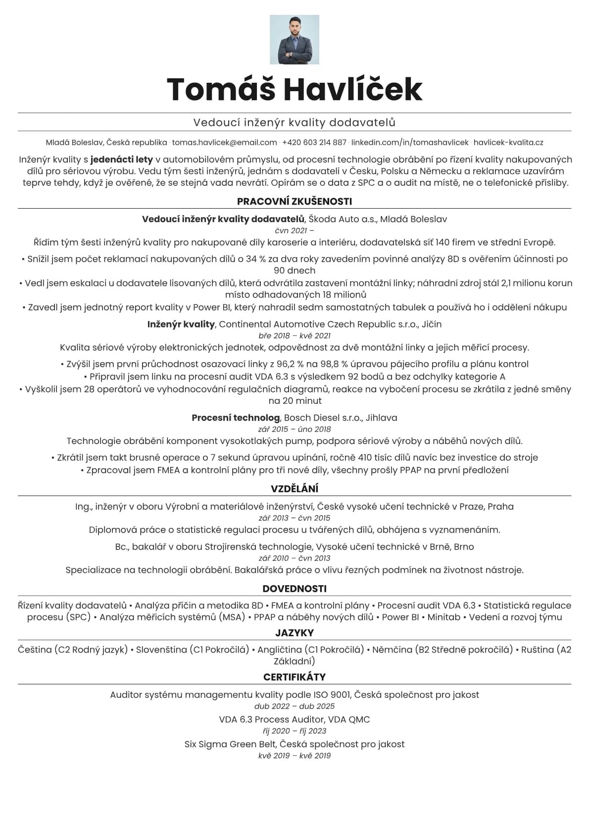 Quartz Photo resume template preview