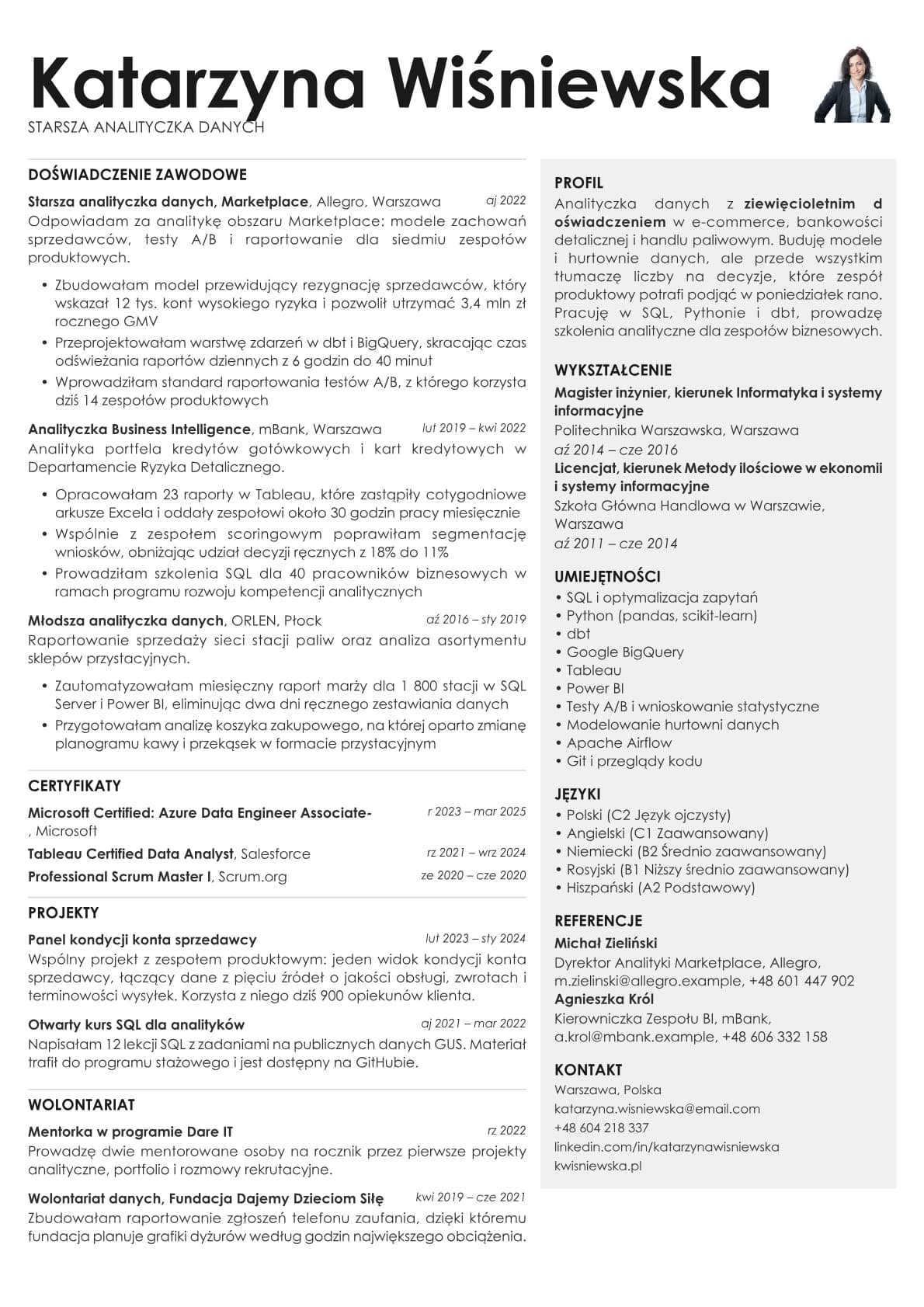 Bronze Photo resume template preview