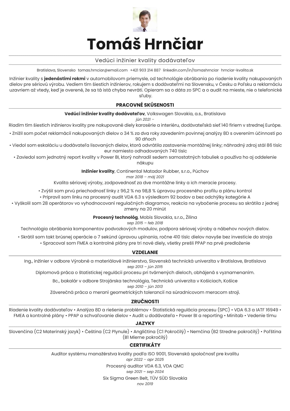 Quartz Photo resume template preview