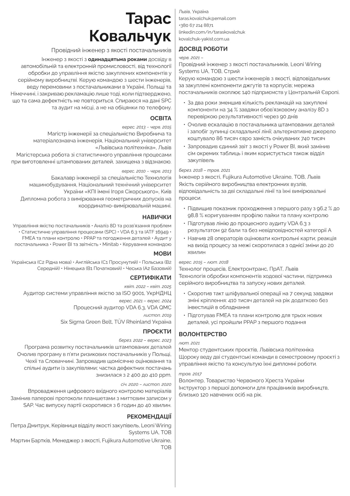 Amber resume template preview