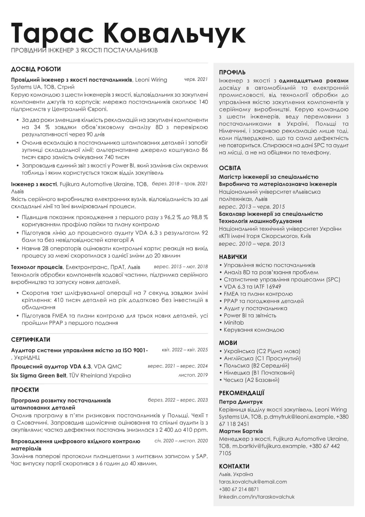 Bronze resume template preview