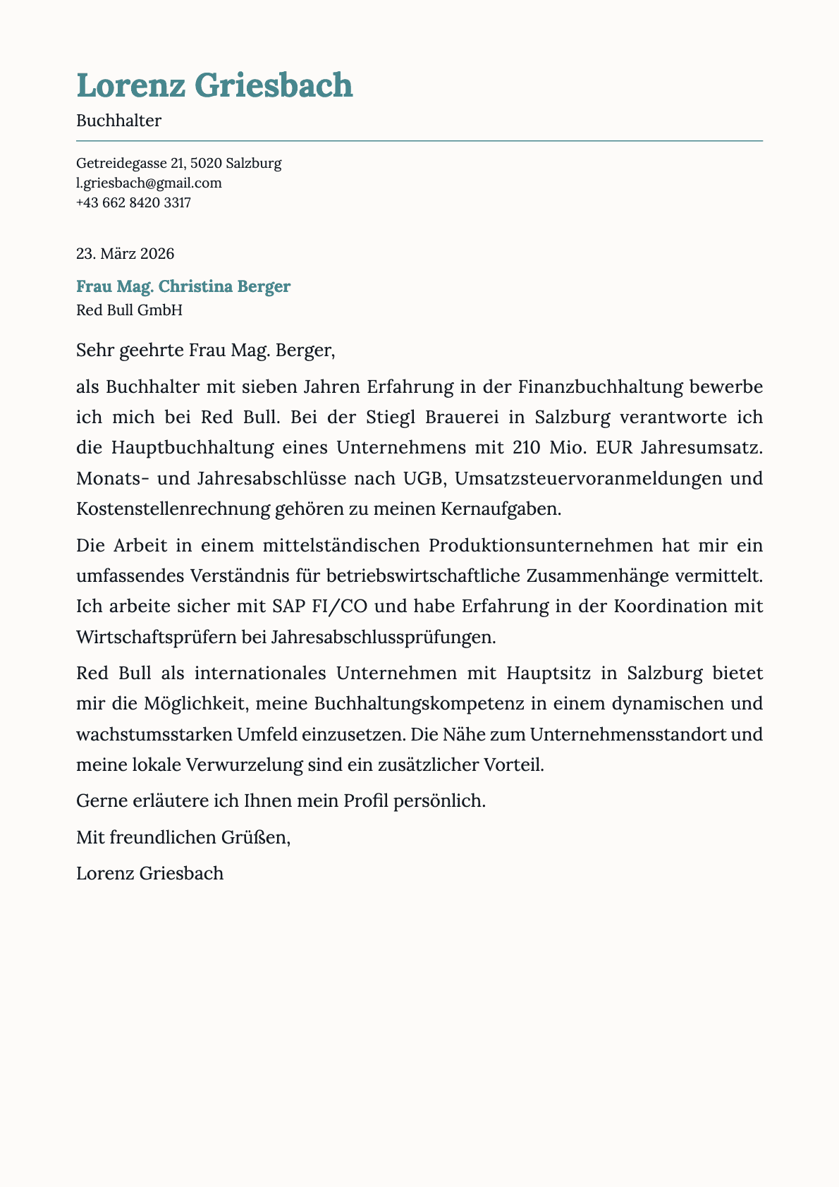 Buchhalter cover letter example