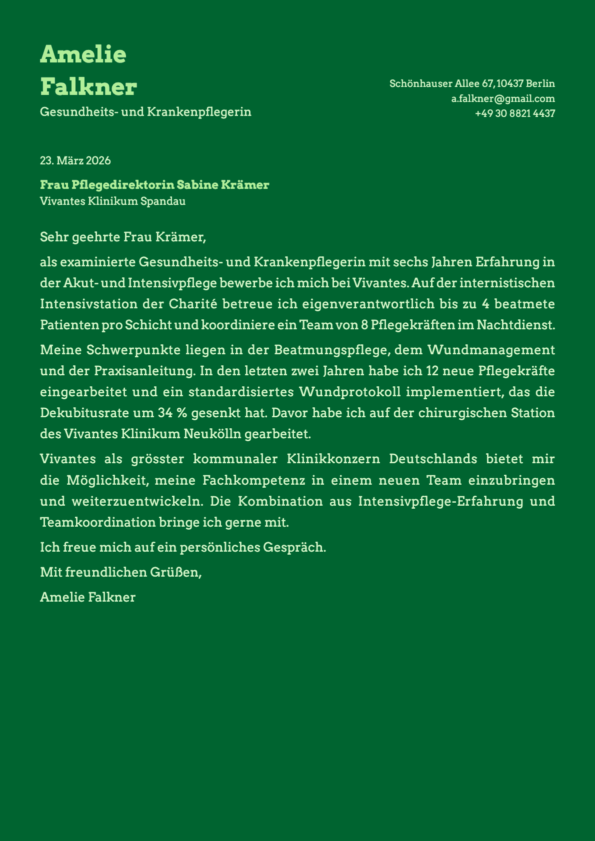Gesundheits- und Krankenpfleger cover letter example
