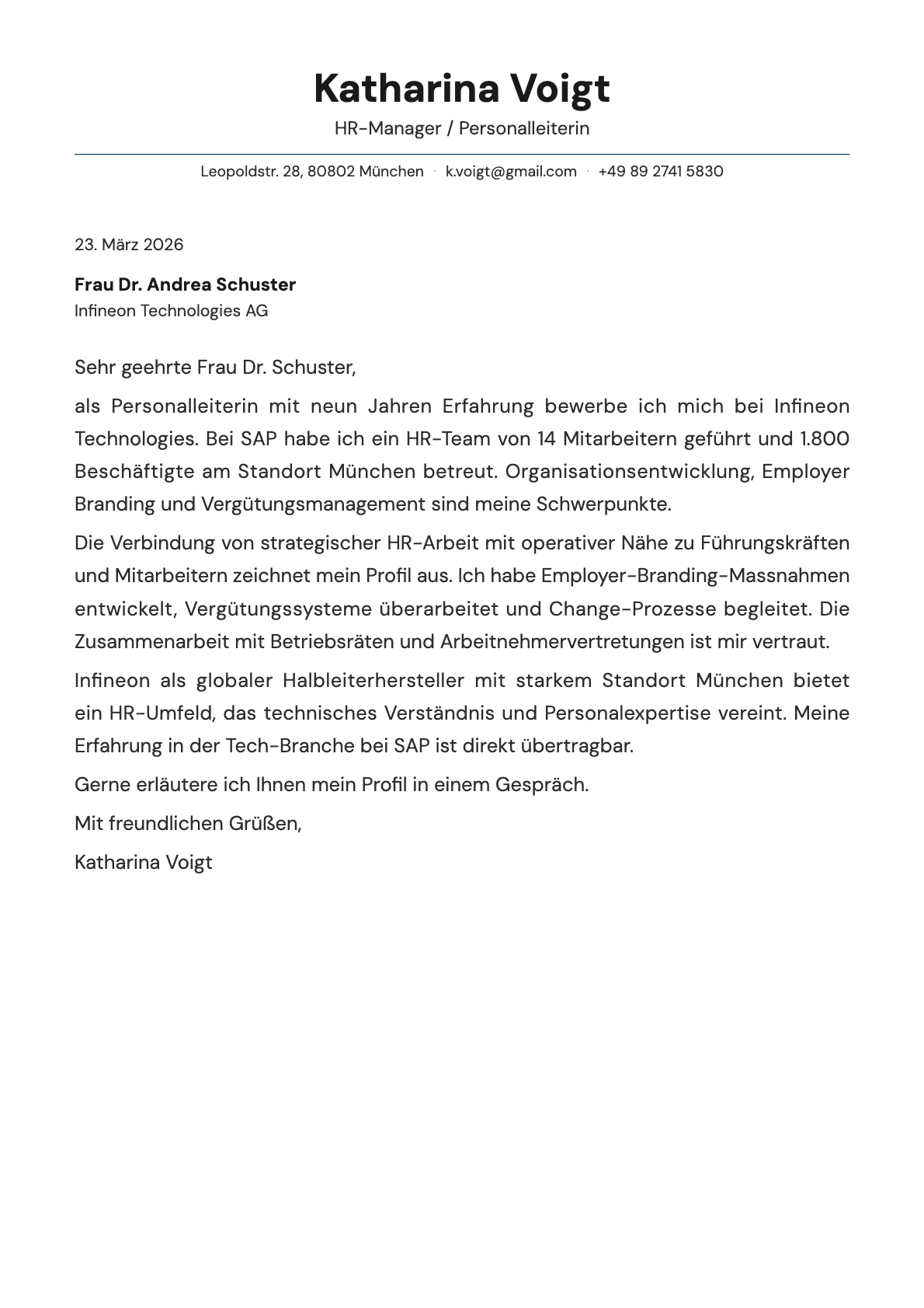 HR-Manager / Personalleiter cover letter example