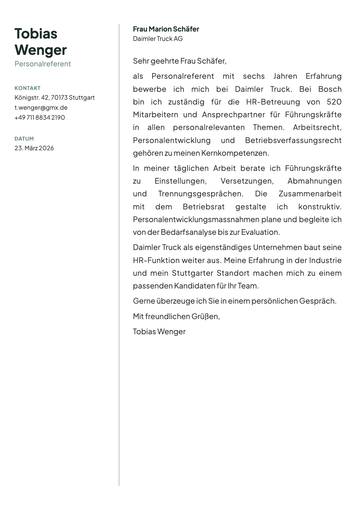 Personalreferent cover letter example