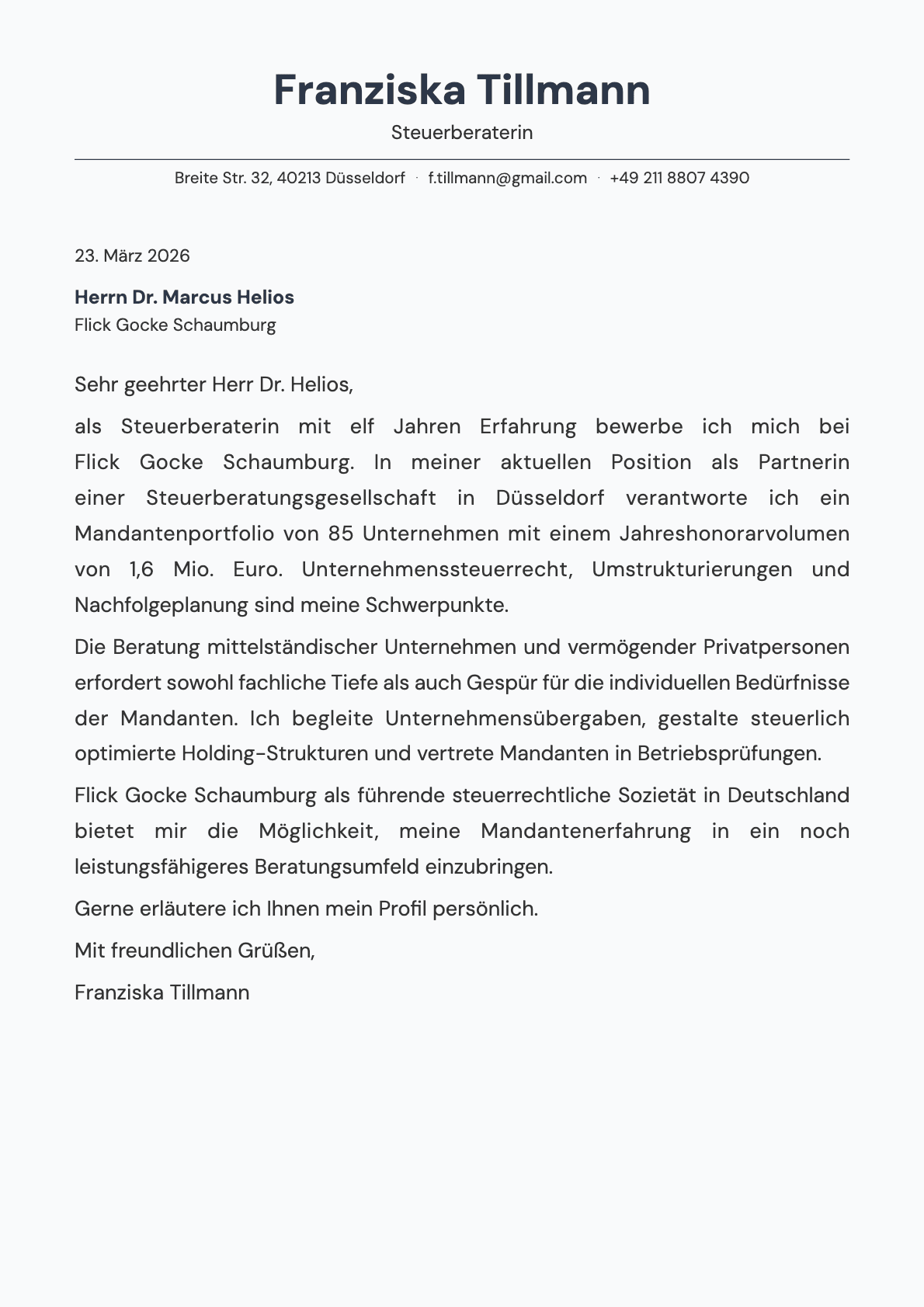 Steuerberater cover letter example