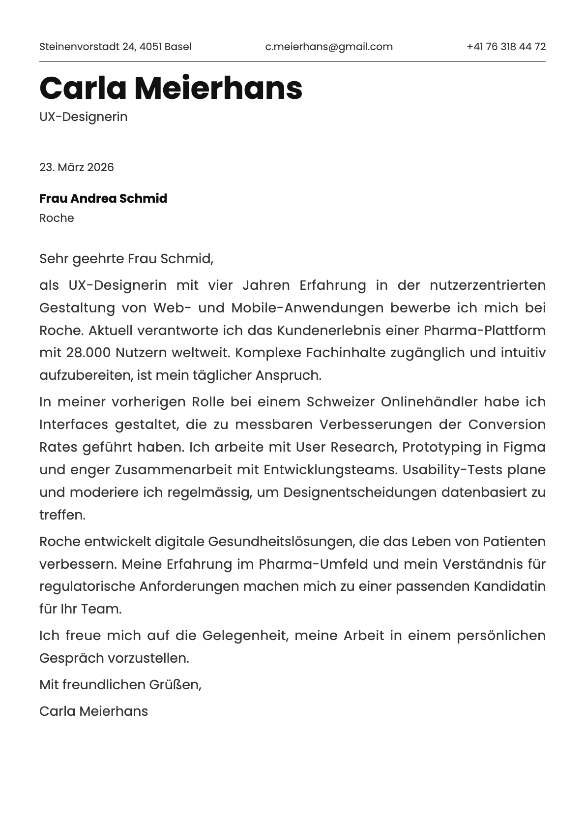 UX-Designer cover letter example