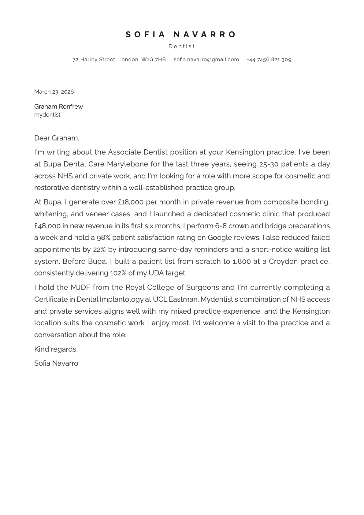 Dentist cover letter example