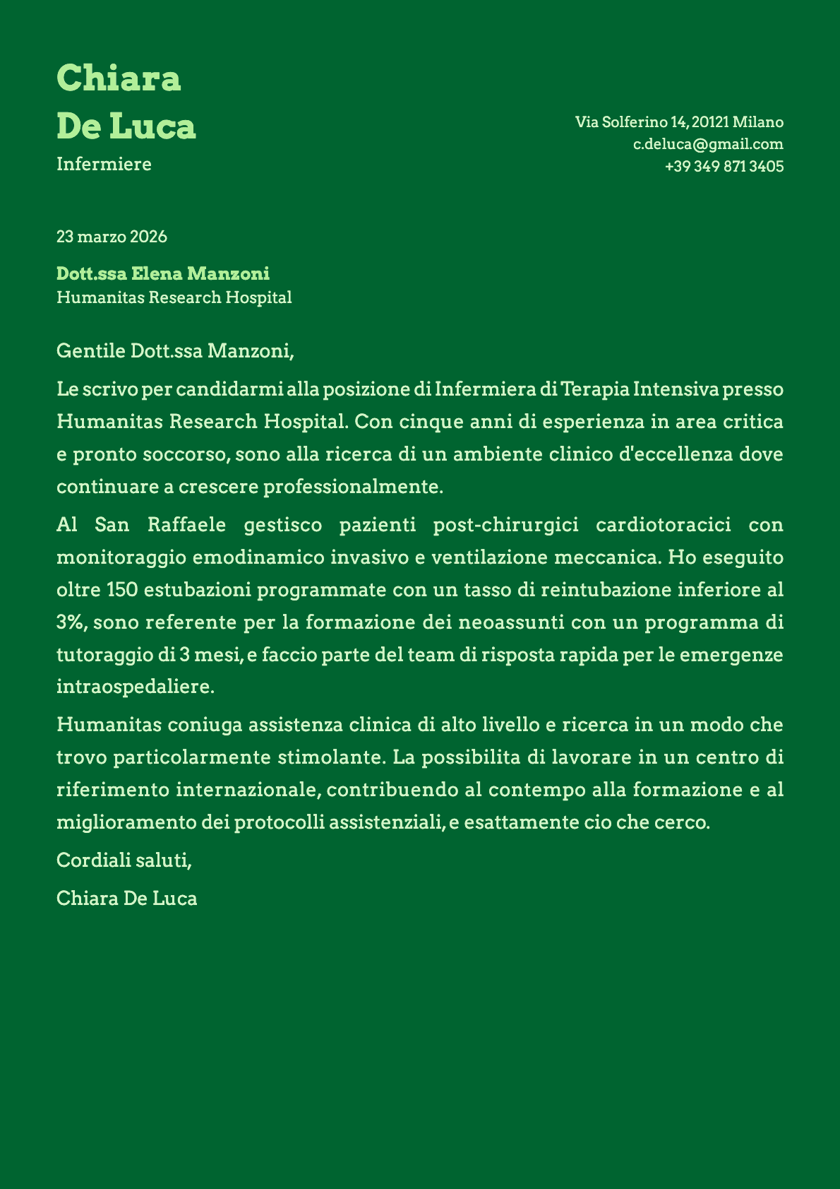 Infermiere cover letter example