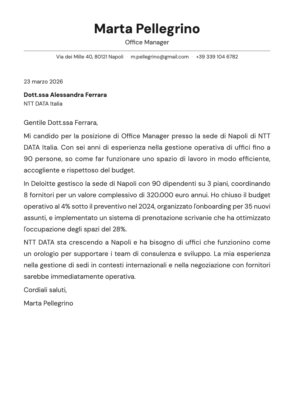 Office Manager cover letter example