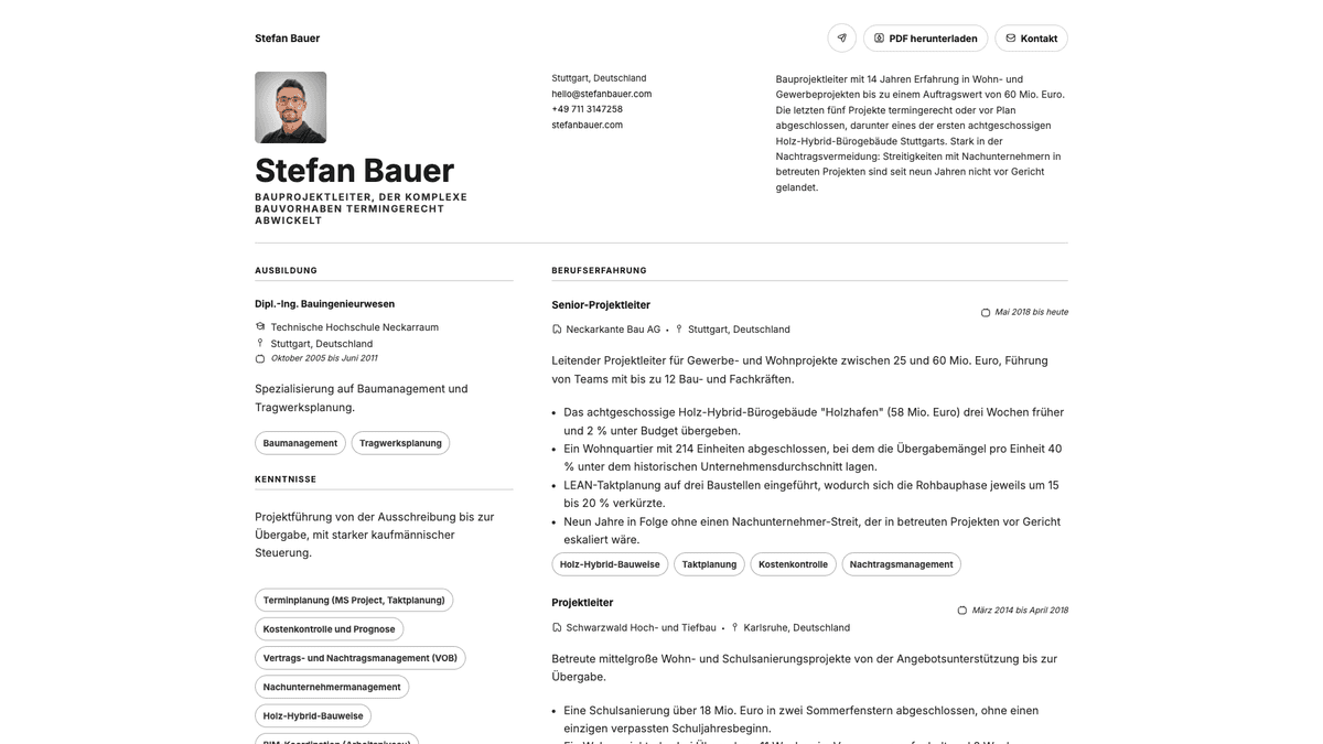 Obsidian online resume example
