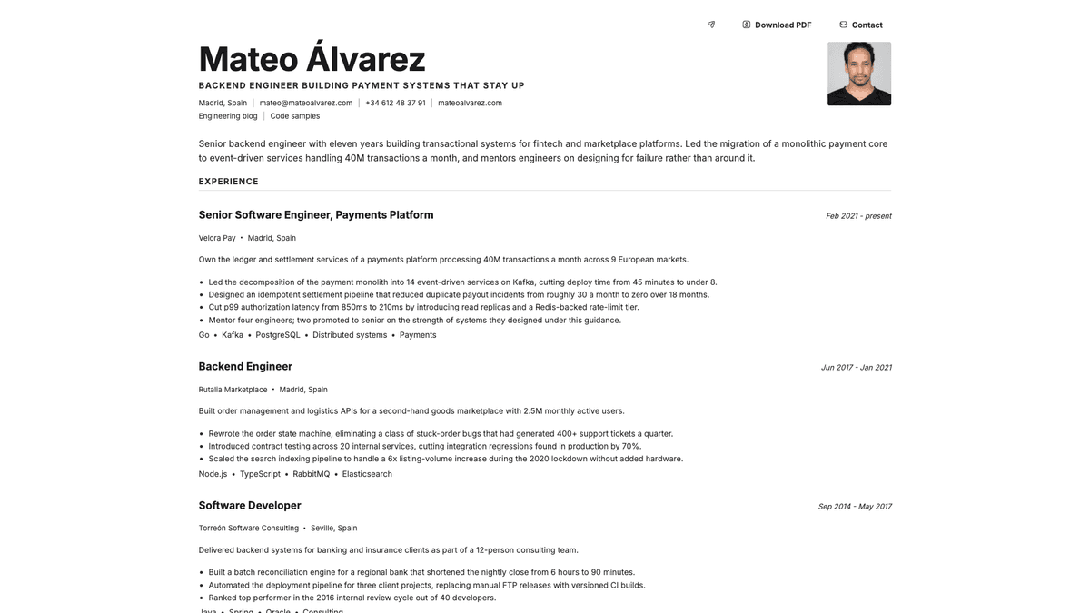 Platinum online resume example