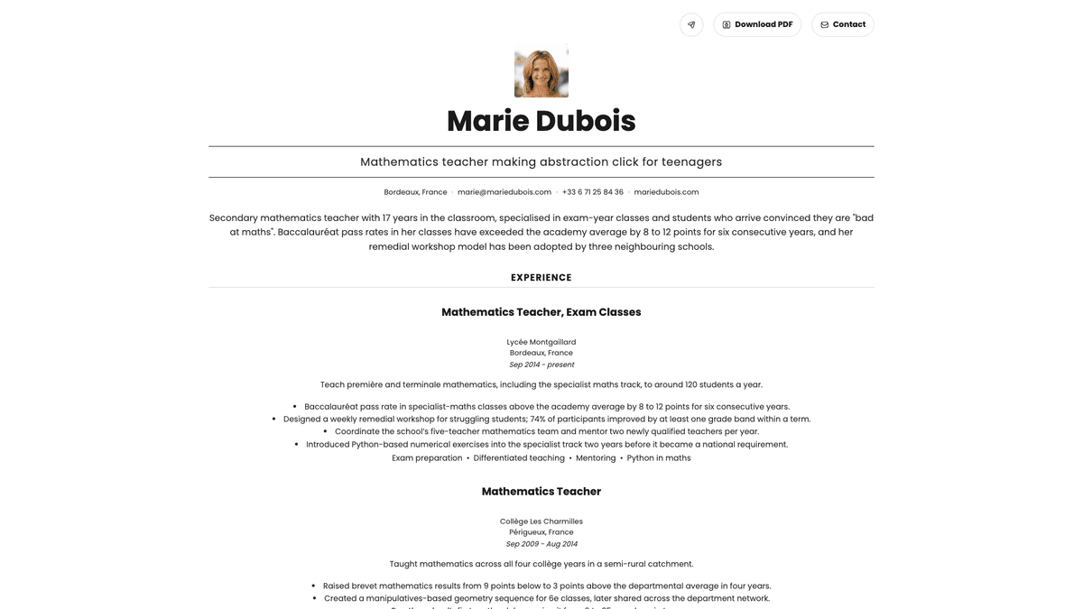 Quartz online resume example