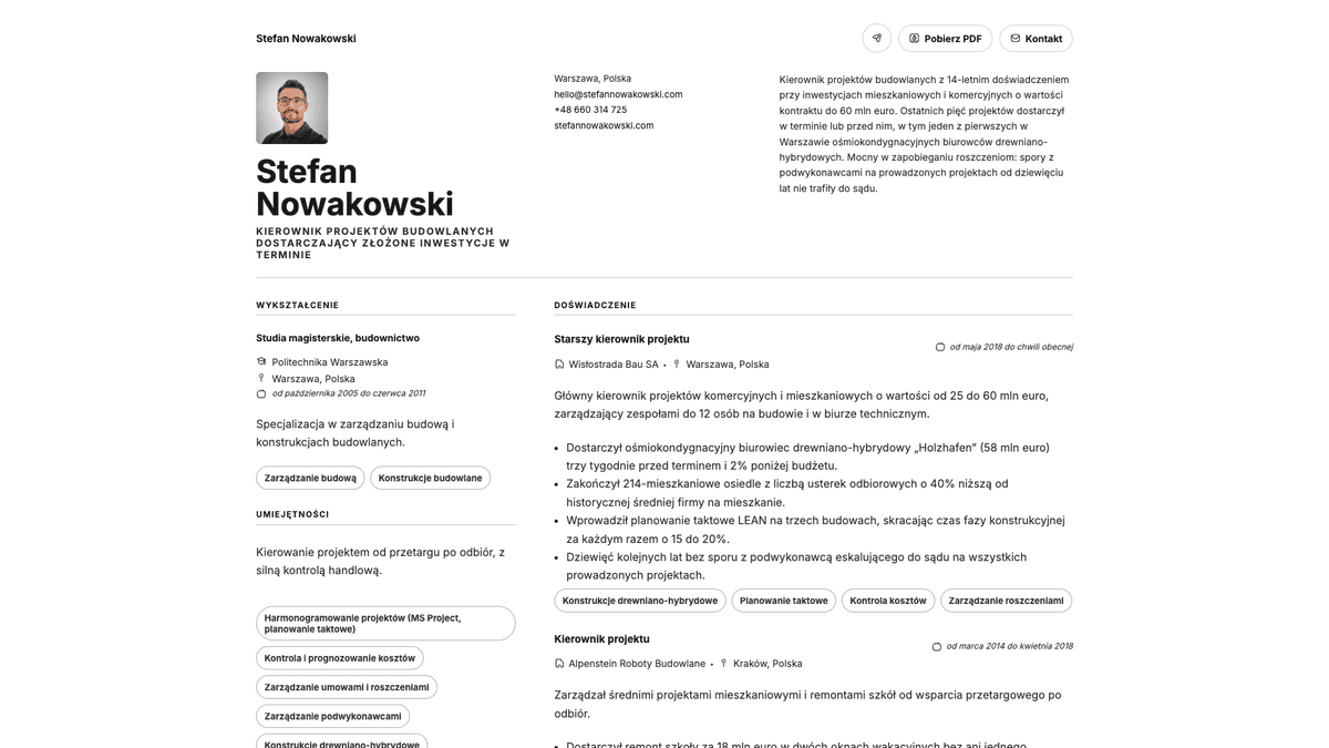 Obsidian online resume example